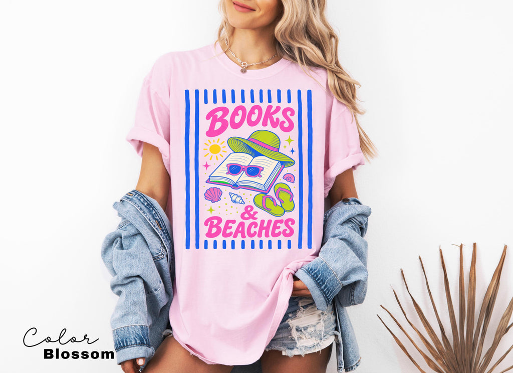 Books and Beaches Shirt, Comfort Colors Book Shirt, Gift for Book Lover, Book Lover Shirt, Reading Summer Tee, Bookworm Gift,