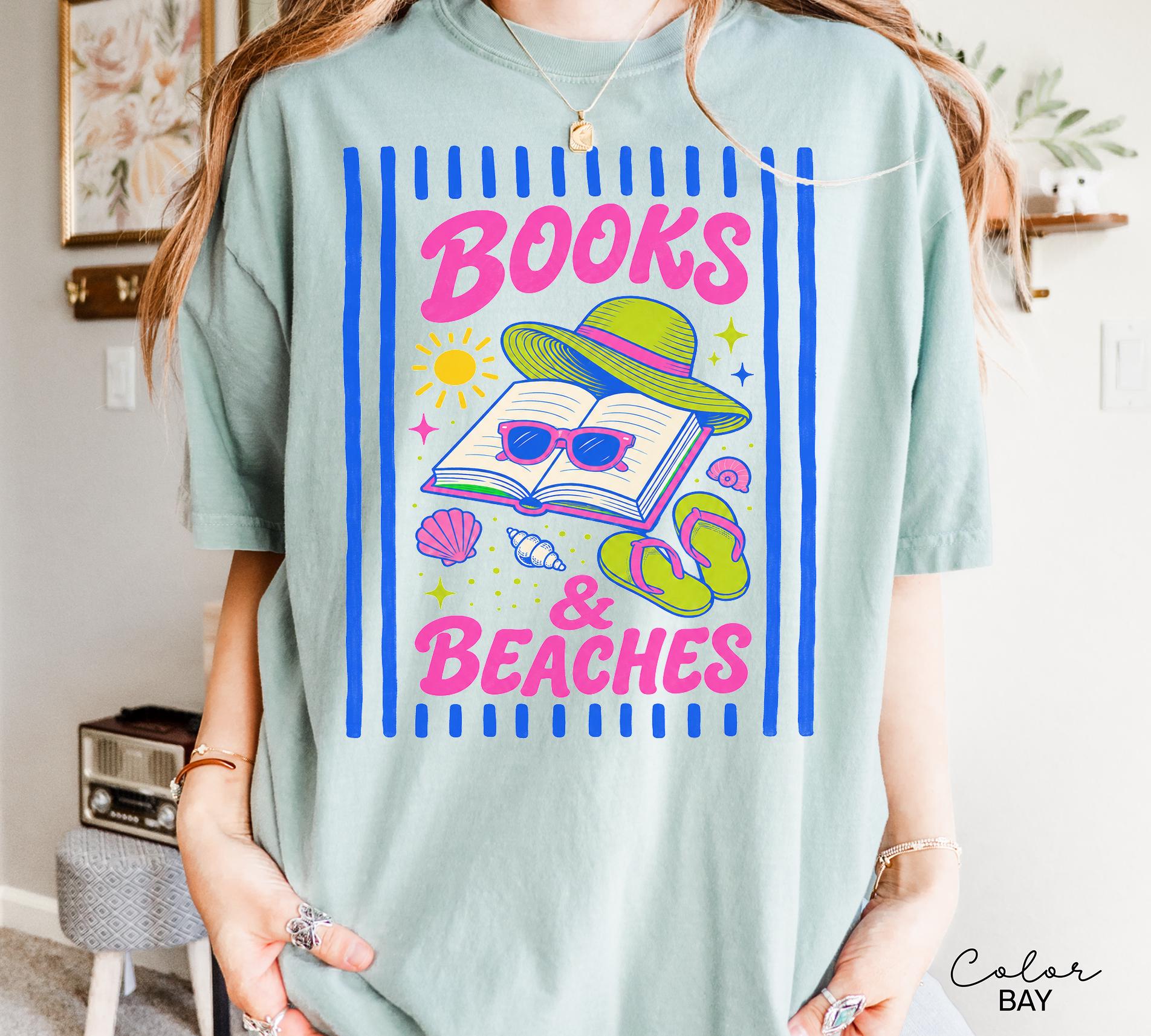 Books and Beaches Shirt, Comfort Colors Book Shirt, Gift for Book Lover, Book Lover Shirt, Reading Summer Tee, Bookworm Gift,