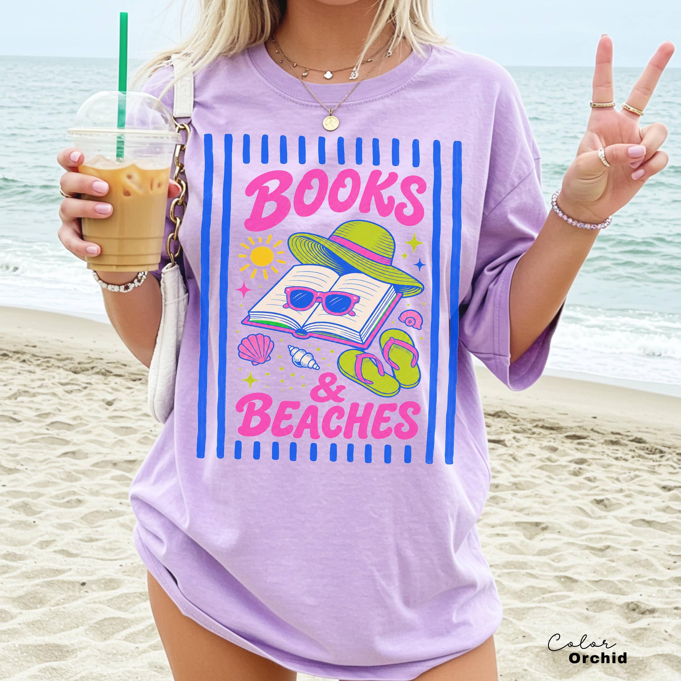 Books and Beaches Shirt, Comfort Colors Book Shirt, Gift for Book Lover, Book Lover Shirt, Reading Summer Tee, Bookworm Gift,