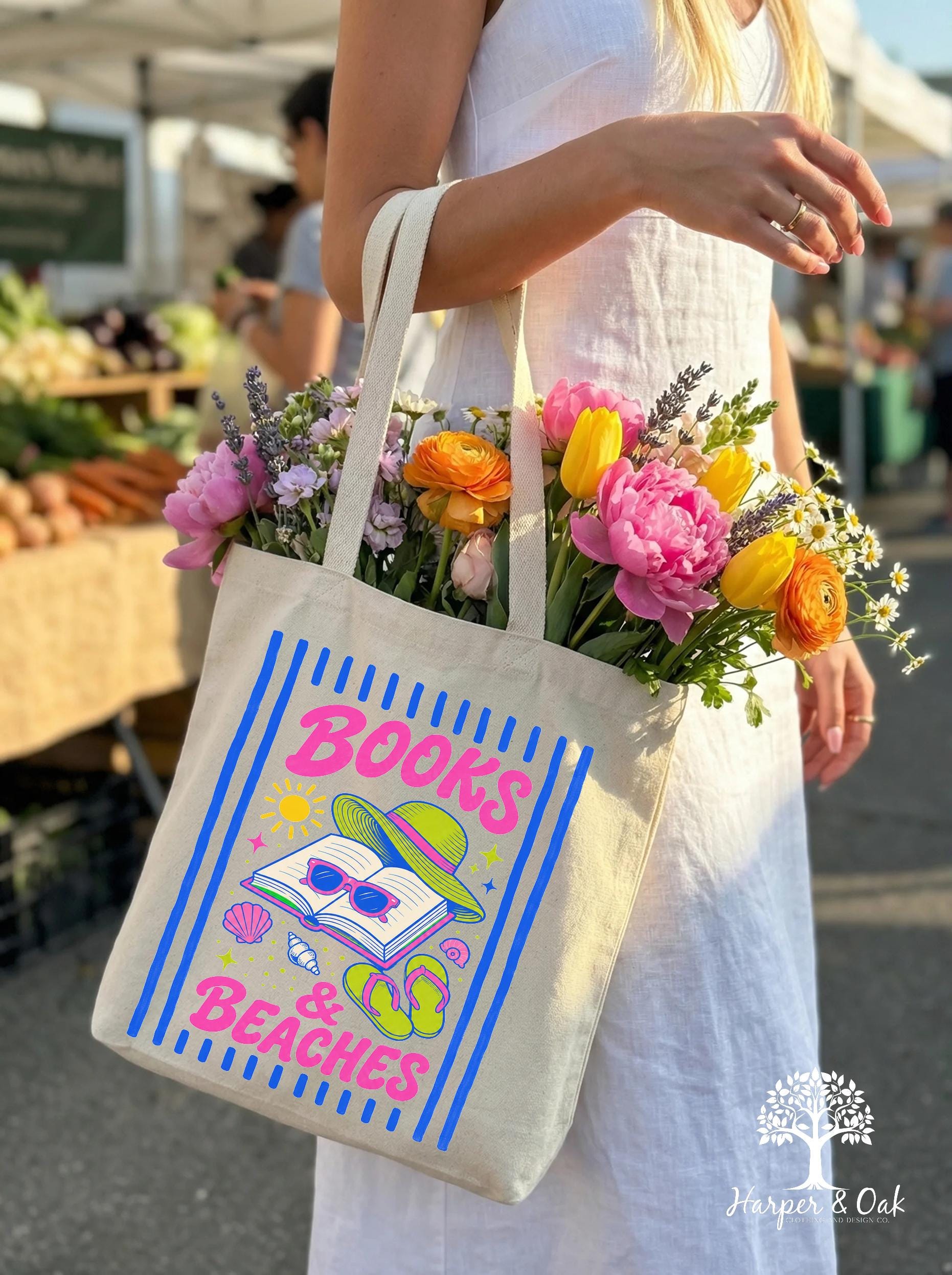 Books and Beaches Tote Bag, Beach Reader Gift, Summer Reading Book Lover Bag, Vacation Tote for Her