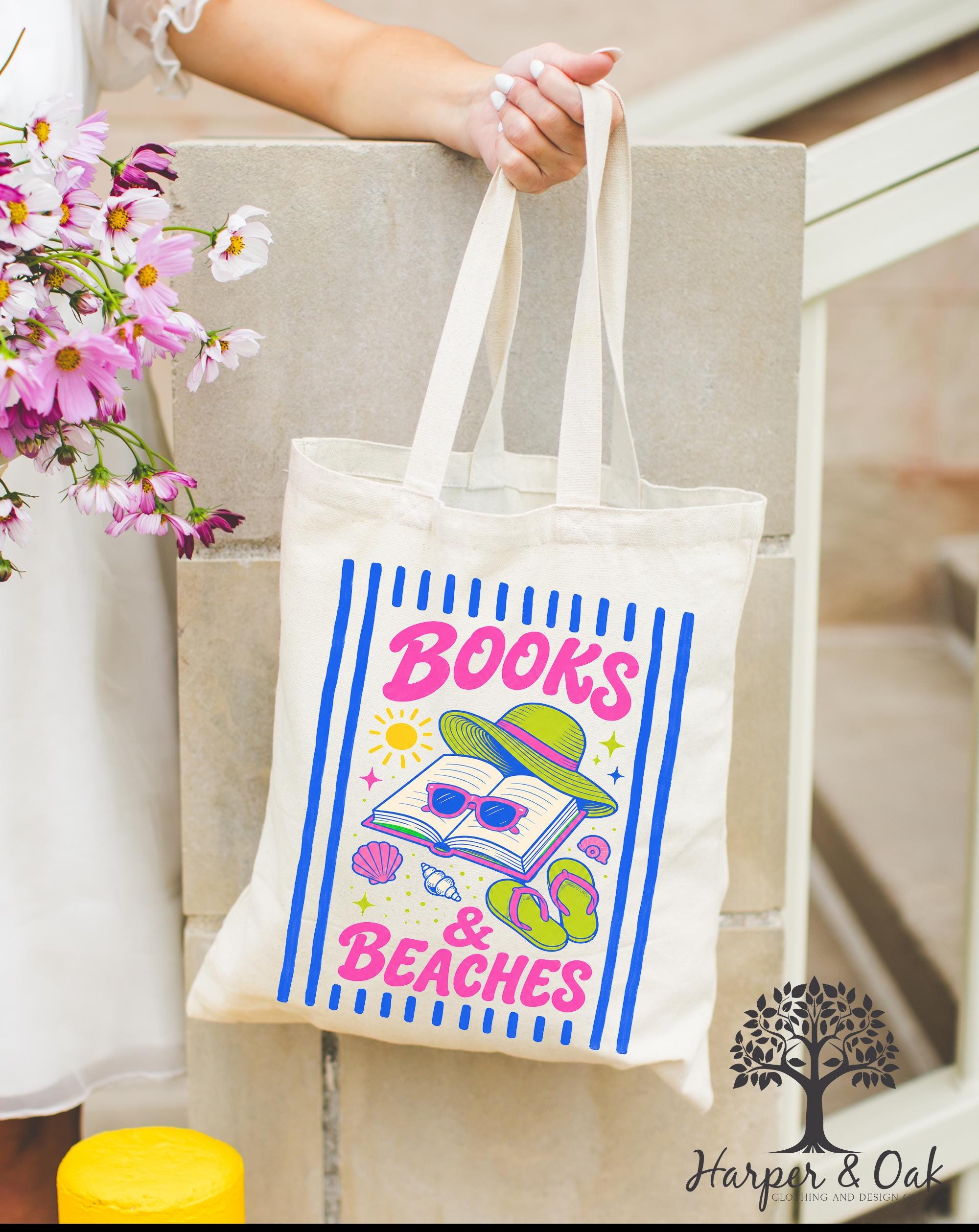 Books and Beaches Tote Bag, Beach Reader Gift, Summer Reading Book Lover Bag, Vacation Tote for Her