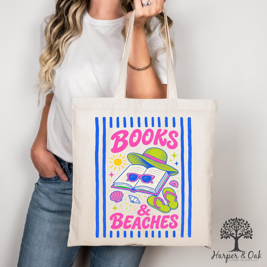 Books and Beaches Tote Bag, Beach Reader Gift, Summer Reading Book Lover Bag, Vacation Tote for Her