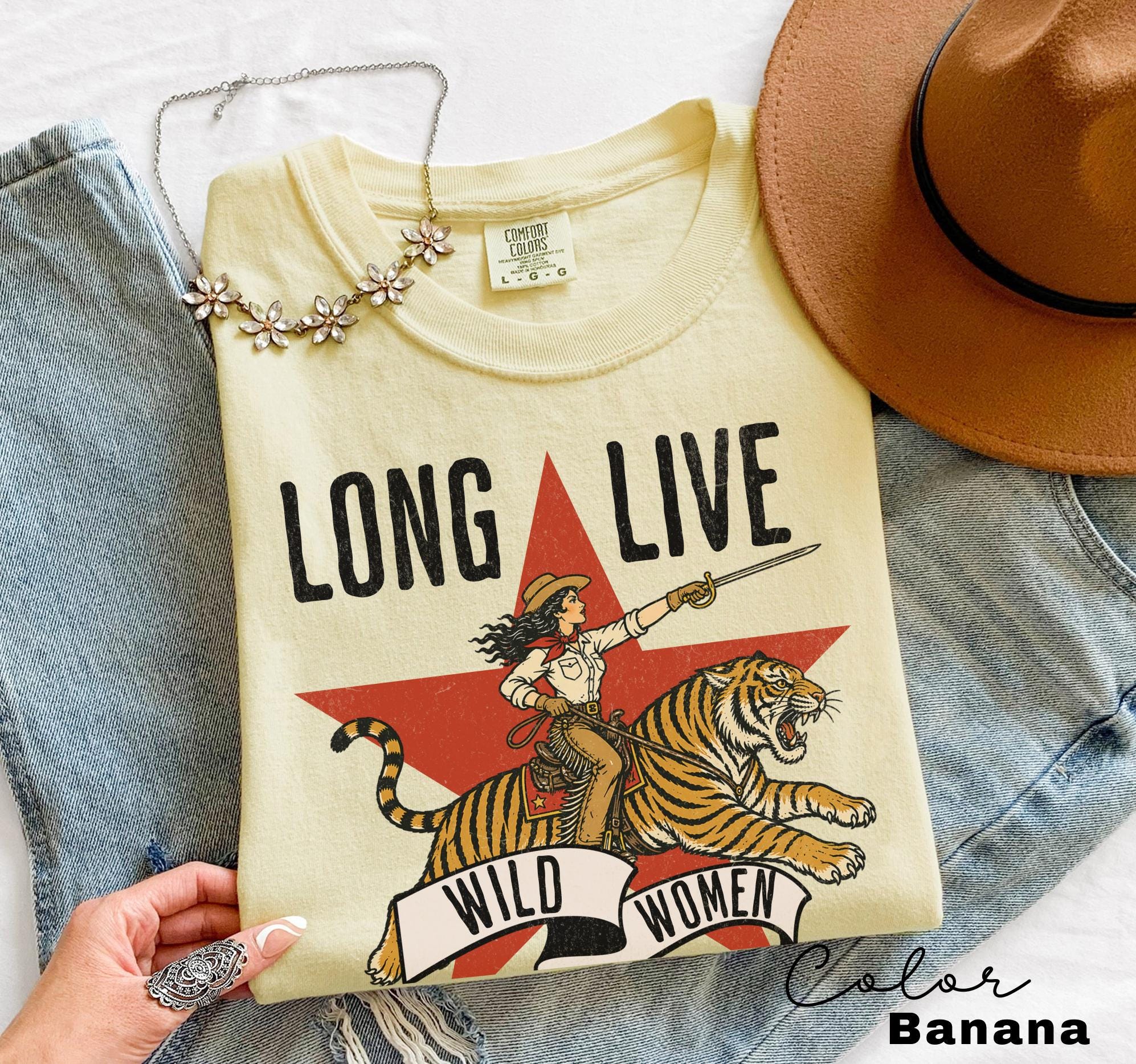 Long Live Wild Women, Retro Tiger Comfort Colors Shirt, Western Grunge Cowgirl, Resist Feminist Graphic Crewneck, Freedom TShirts