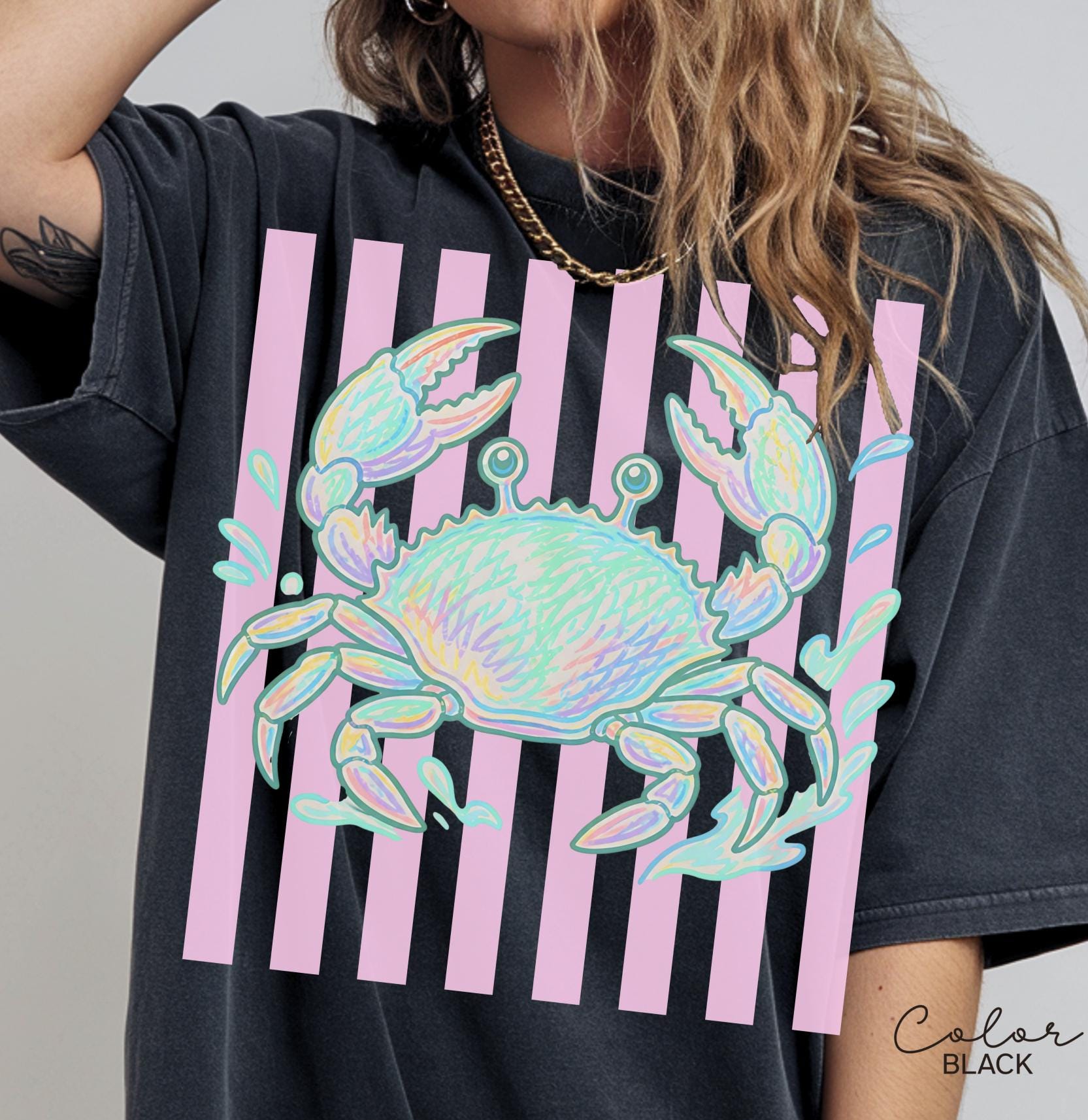 Summer Crab Shirt, Beach Vibes Pastel Neon Comfort Colors Tee, Summer Vacation,