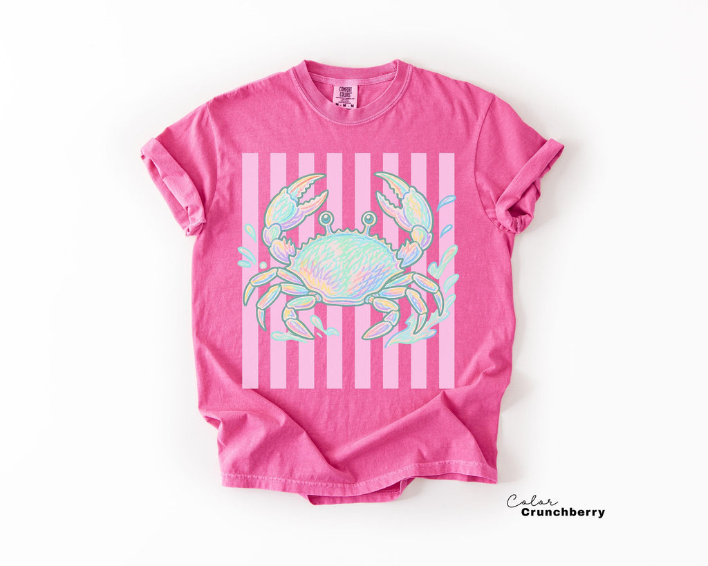 Summer Crab Shirt, Beach Vibes Pastel Neon Comfort Colors Tee, Summer Vacation,