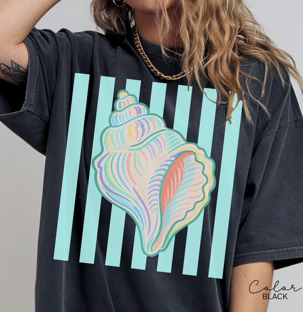 Summer Seashell Comfort Colors® Shirt, Pastel Neon Color Tee, Summer Vacation Beach Shirt