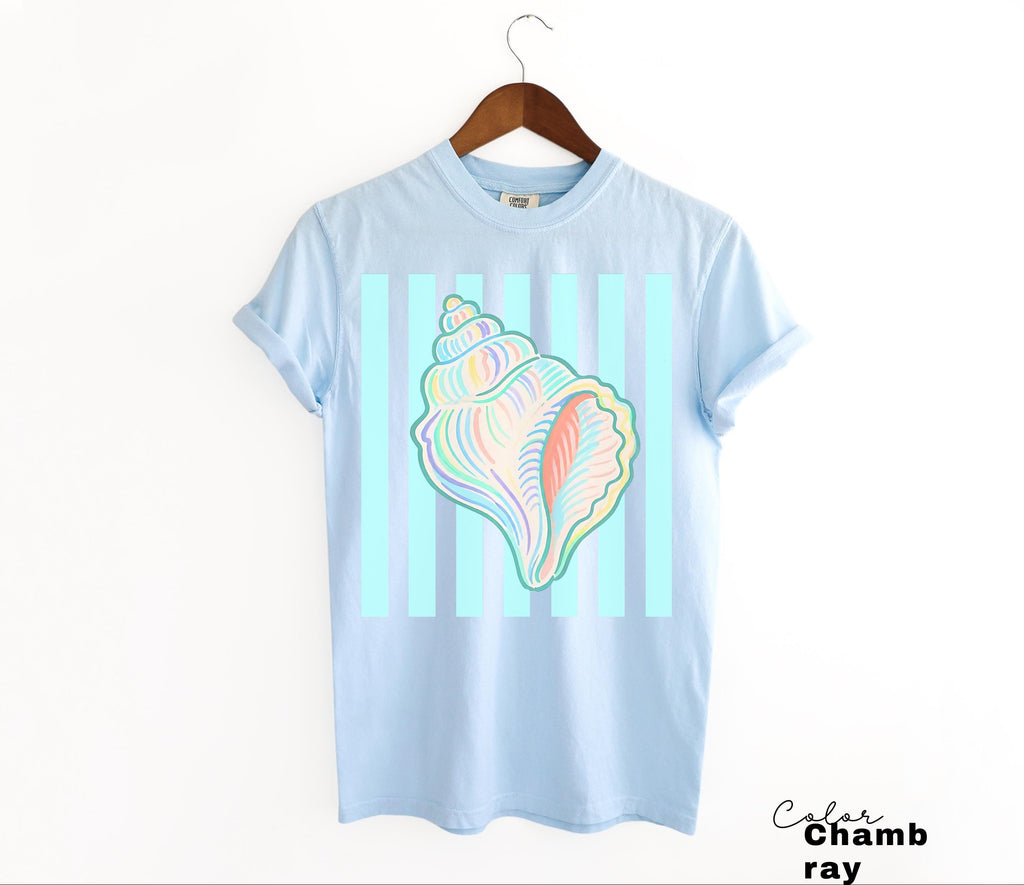 Summer Seashell Comfort Colors® Shirt, Pastel Neon Color Tee, Summer Vacation Beach Shirt