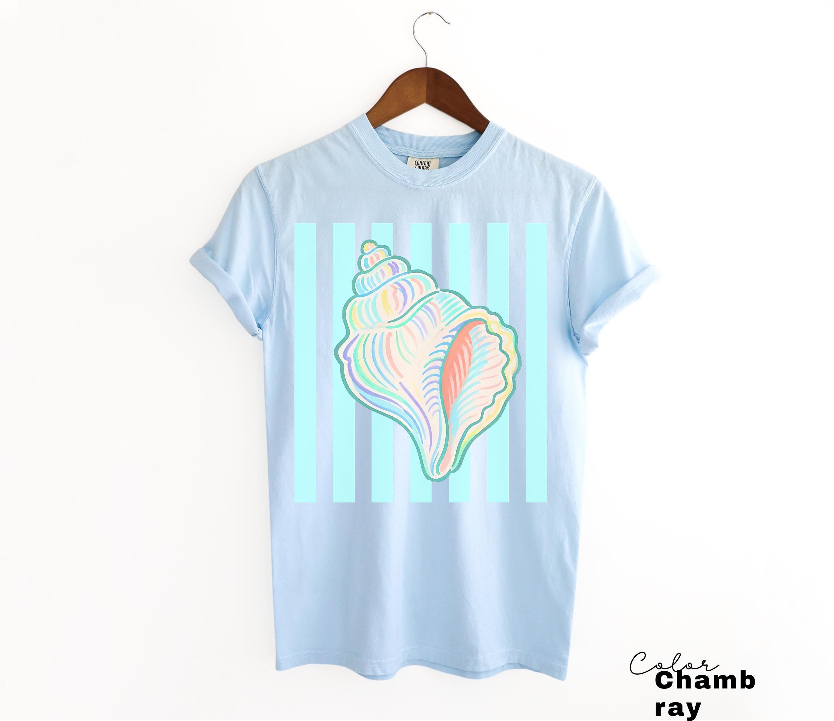 Summer Seashell Comfort Colors® Shirt, Pastel Neon Color Tee, Summer Vacation Beach Shirt
