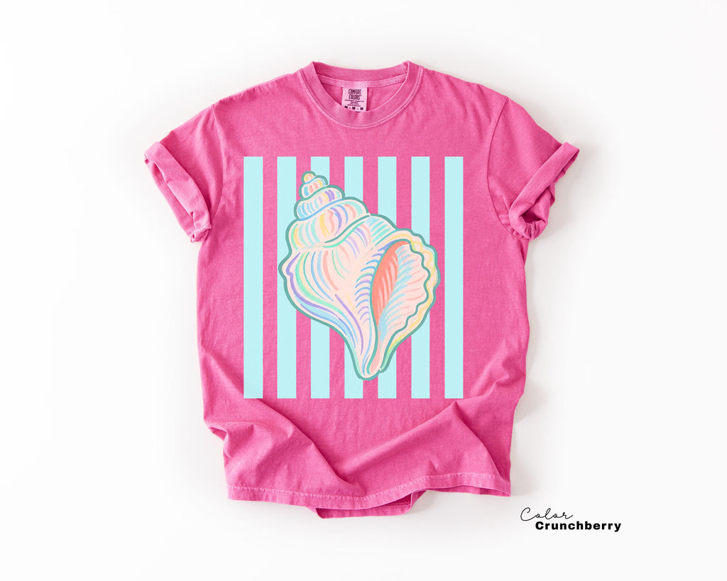 Summer Seashell Comfort Colors® Shirt, Pastel Neon Color Tee, Summer Vacation Beach Shirt