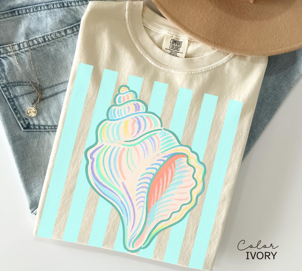 Summer Seashell Comfort Colors® Shirt, Pastel Neon Color Tee, Summer Vacation Beach Shirt