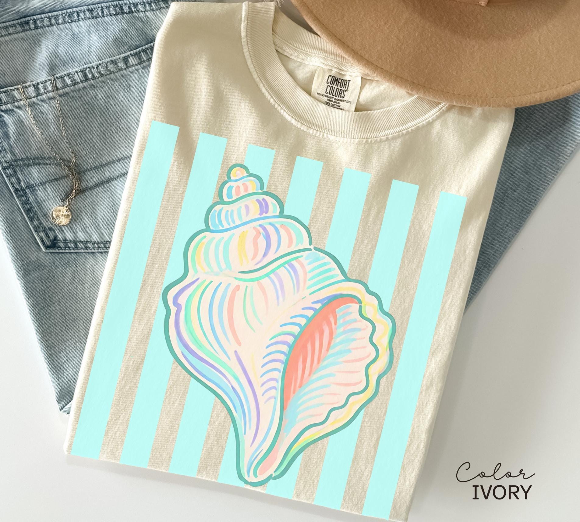 Summer Seashell Comfort Colors® Shirt, Pastel Neon Color Tee, Summer Vacation Beach Shirt