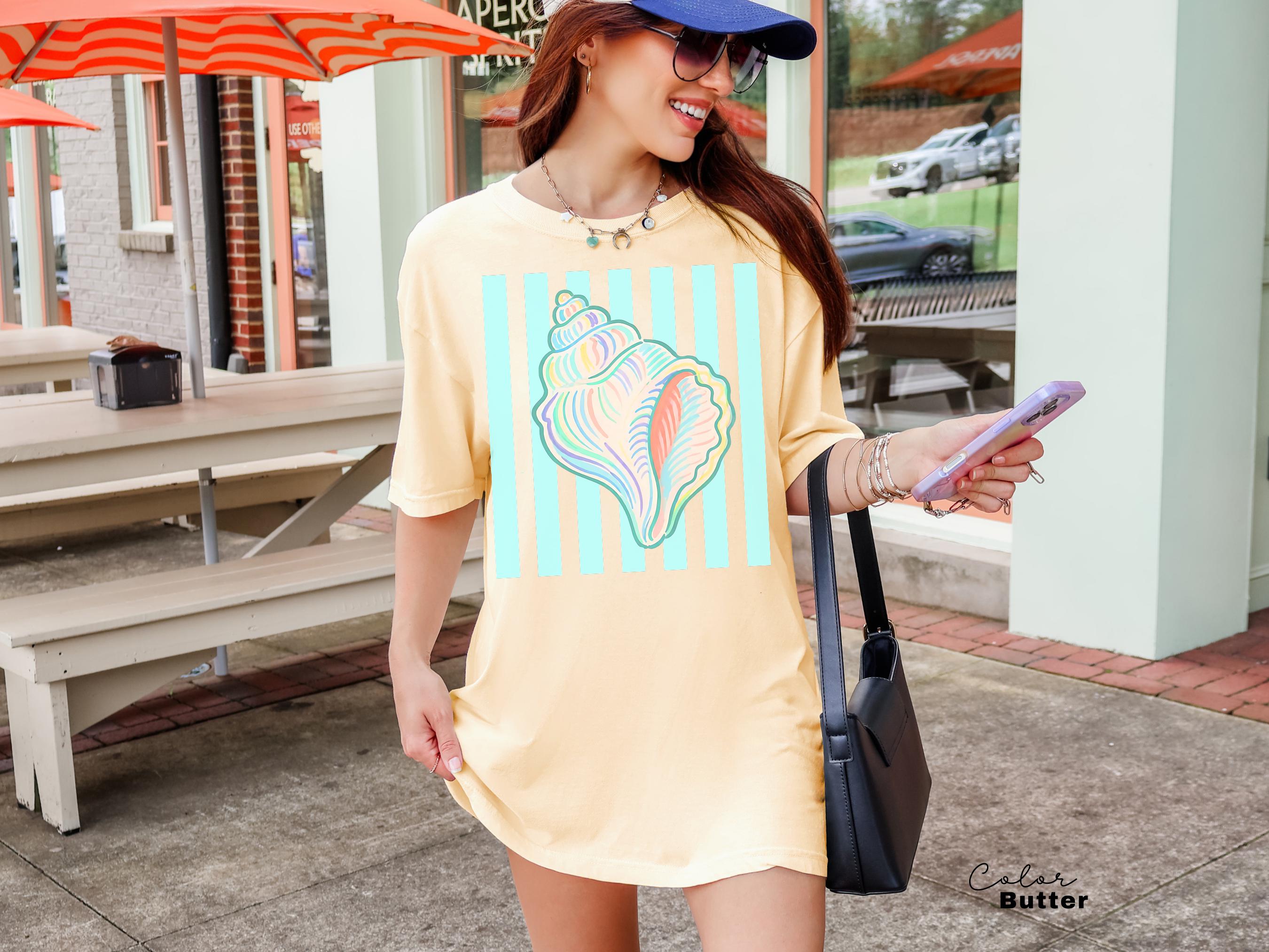 Summer Seashell Comfort Colors® Shirt, Pastel Neon Color Tee, Summer Vacation Beach Shirt