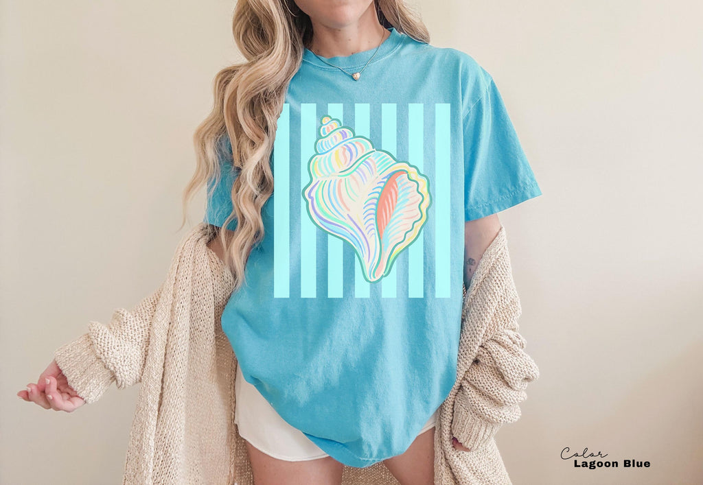 Summer Seashell Comfort Colors® Shirt, Pastel Neon Color Tee, Summer Vacation Beach Shirt