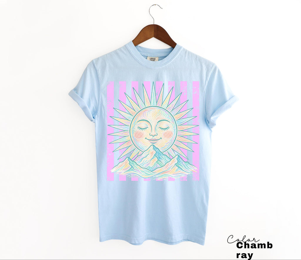 Retro Summer Boho Sun Shirt, Comfort Colors Vintage Sun Tee, Summer Pastel Neon