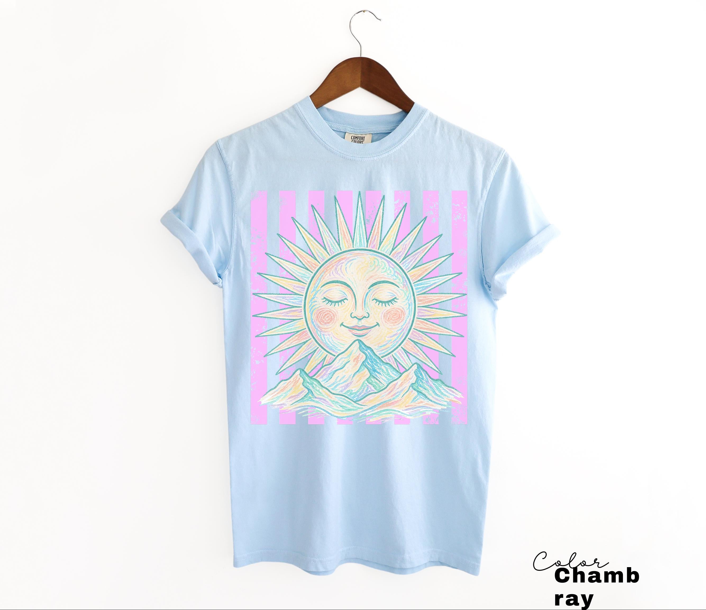 Retro Summer Boho Sun Shirt, Comfort Colors Vintage Sun Tee, Summer Pastel Neon