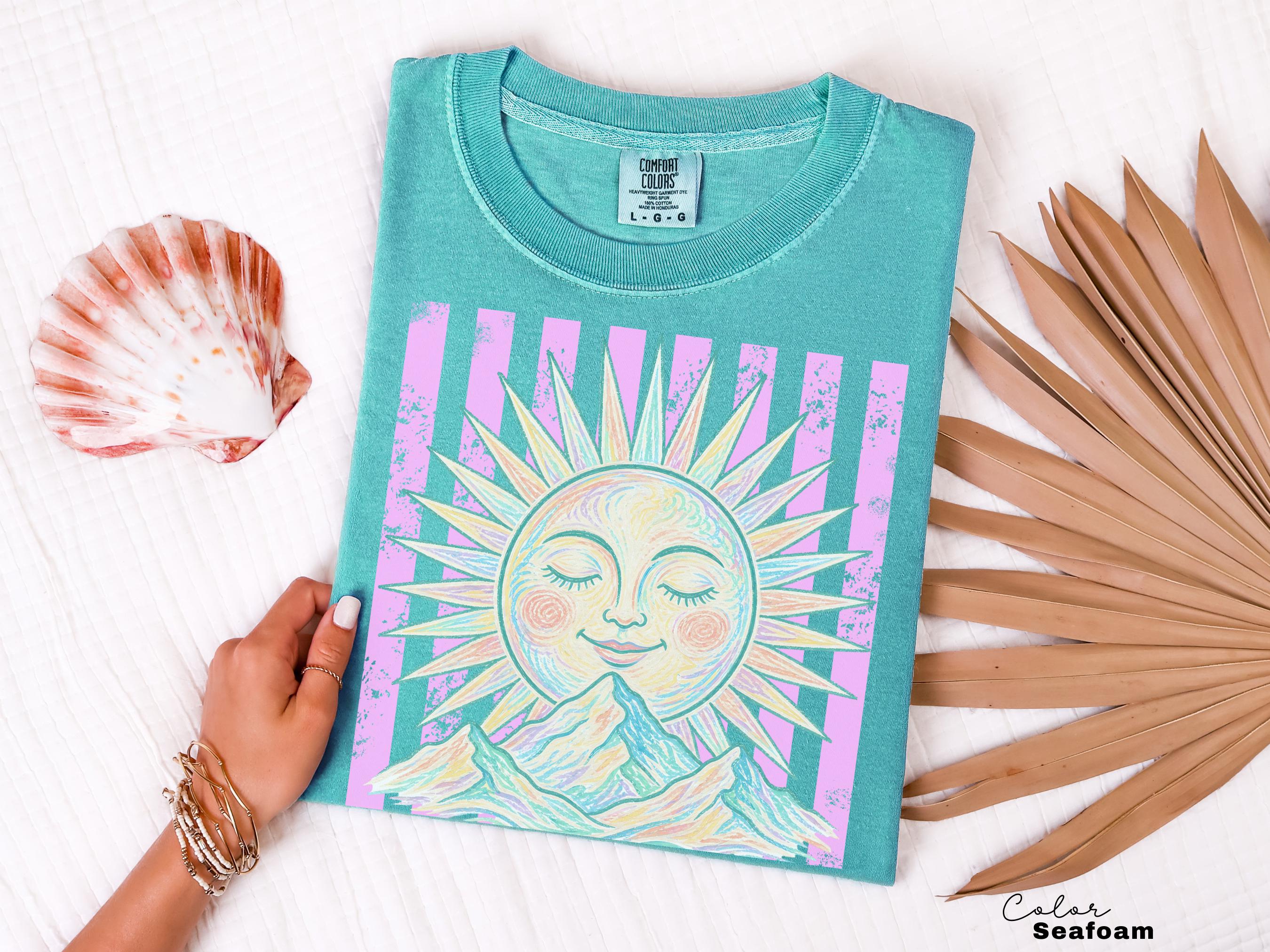 Retro Summer Boho Sun Shirt, Comfort Colors Vintage Sun Tee, Summer Pastel Neon