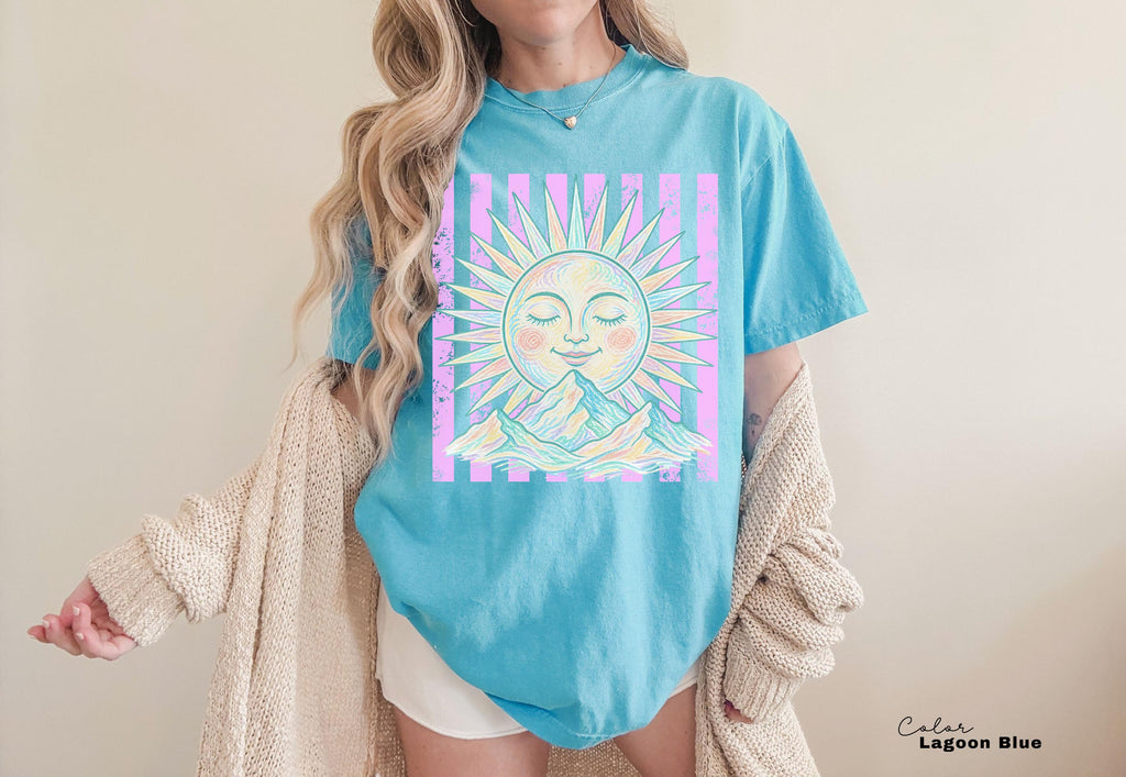 Retro Summer Boho Sun Shirt, Comfort Colors Vintage Sun Tee, Summer Pastel Neon
