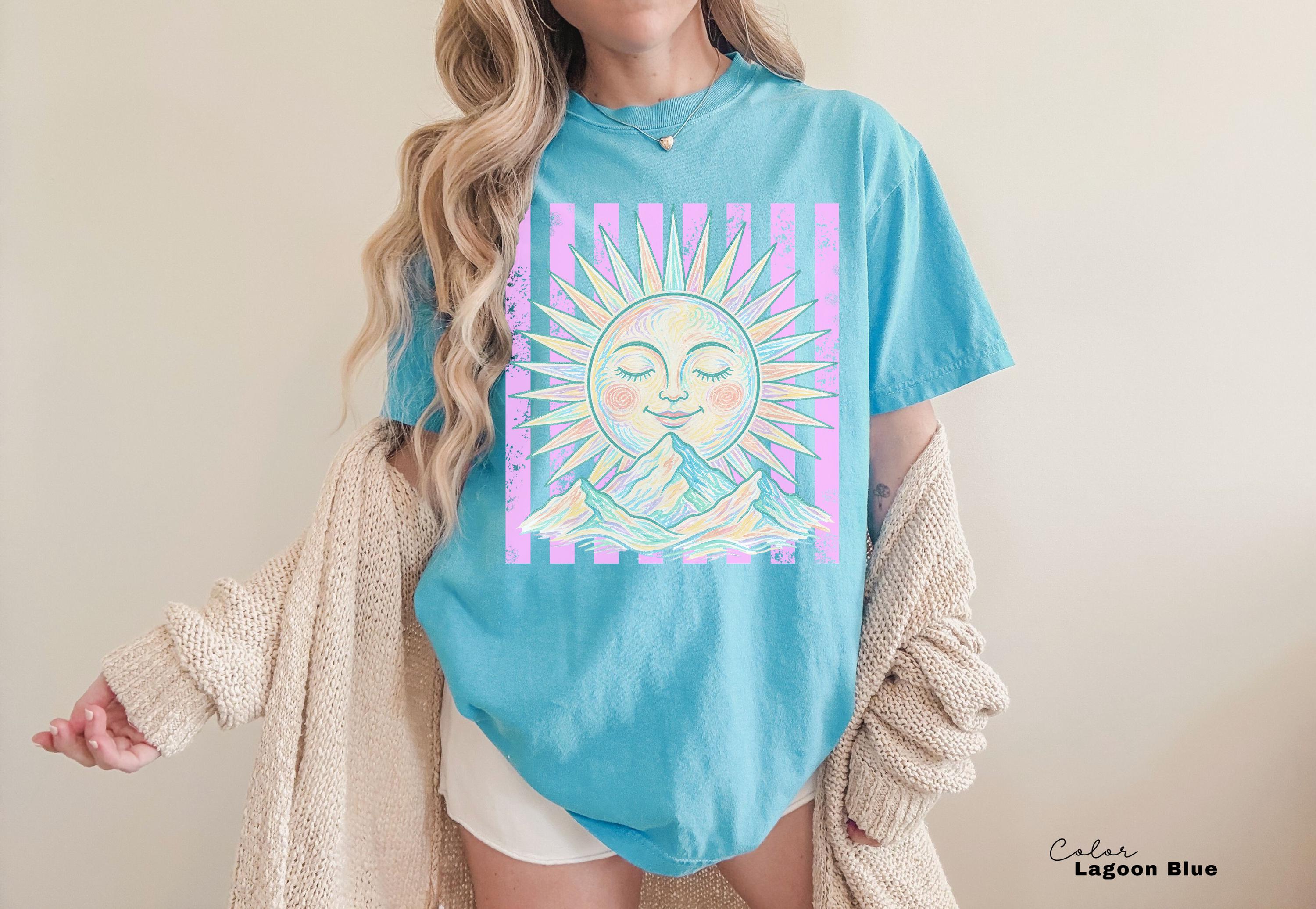 Retro Summer Boho Sun Shirt, Comfort Colors Vintage Sun Tee, Summer Pastel Neon