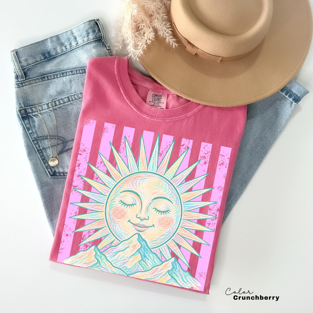 Retro Summer Boho Sun Shirt, Comfort Colors Vintage Sun Tee, Summer Pastel Neon