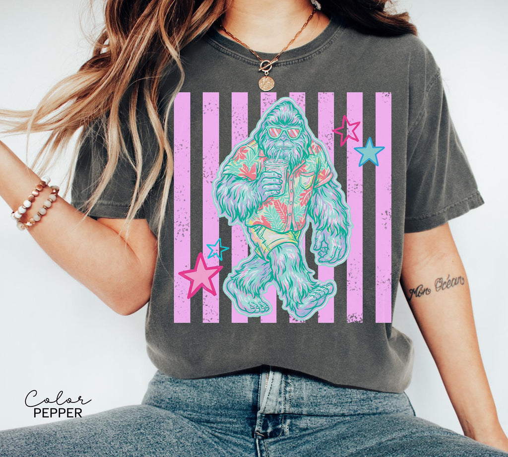 Bigfoot Summer Comfort Colors Tee, Pastel Neon Summer Shirt, Comfort Colors Oversized tee, Beach Tee