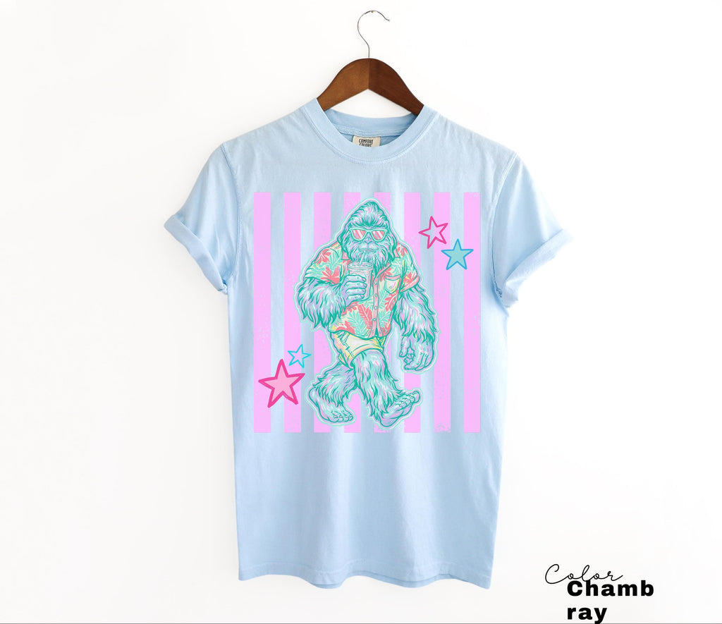 Bigfoot Summer Comfort Colors Tee, Pastel Neon Summer Shirt, Comfort Colors Oversized tee, Beach Tee