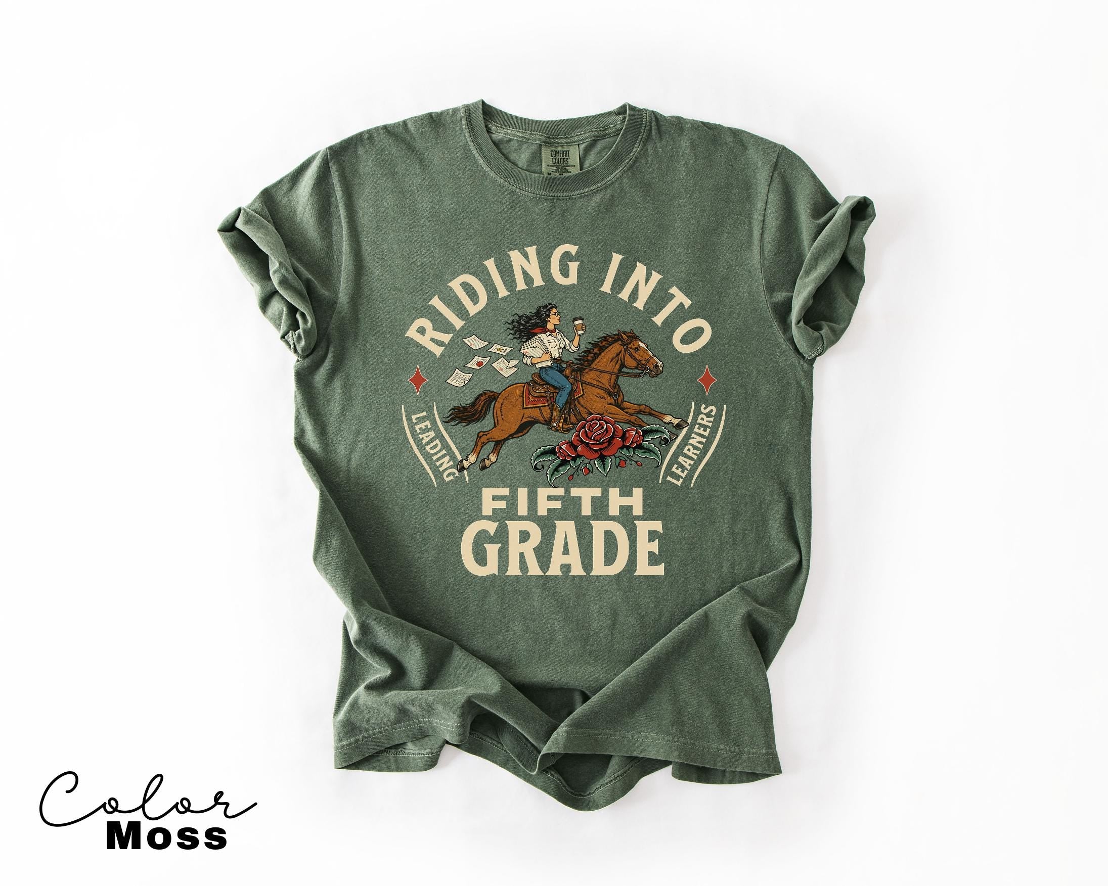 Fifth Grade Teacher Shirt, Comfort Colors Riding Into Fifth Grade Tee, Retro Teacher Shirt, Teacher Gift
