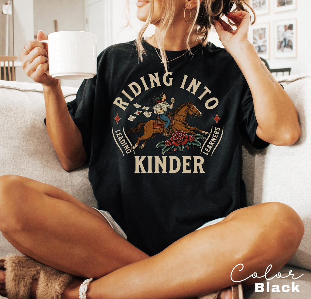 Kindergarten Teacher Shirt, Comfort Colors Riding Into Kinder Tee, Western Teacher Shirt, Teacher Gift