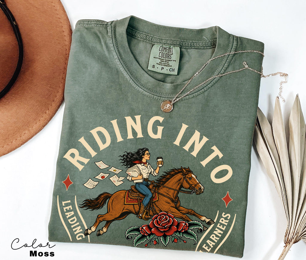Kindergarten Teacher Shirt, Comfort Colors Riding Into Kinder Tee, Western Teacher Shirt, Teacher Gift