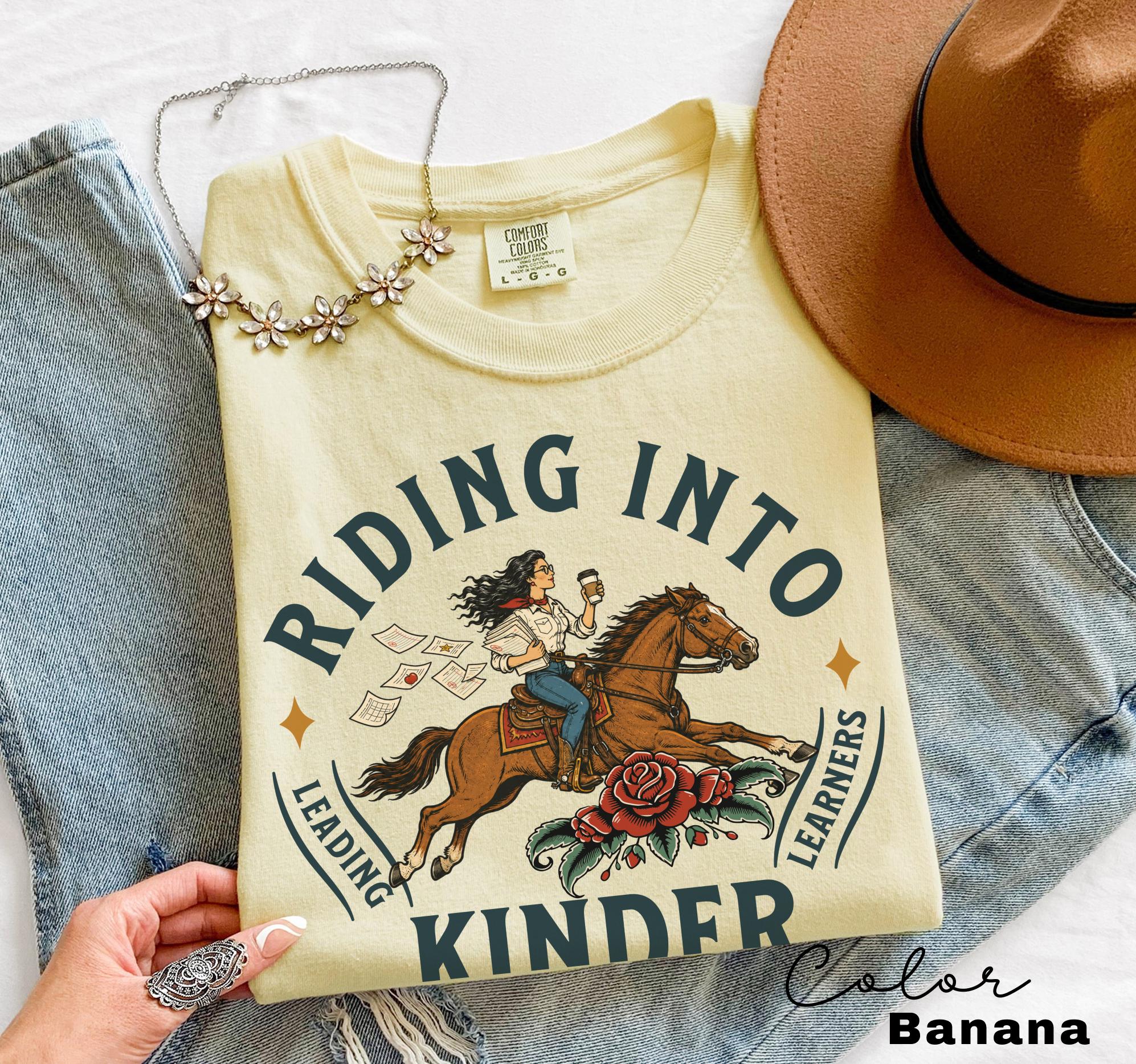 Kindergarten Teacher Shirt, Comfort Colors Riding Into Kinder Tee, Western Teacher Shirt, Teacher Gift