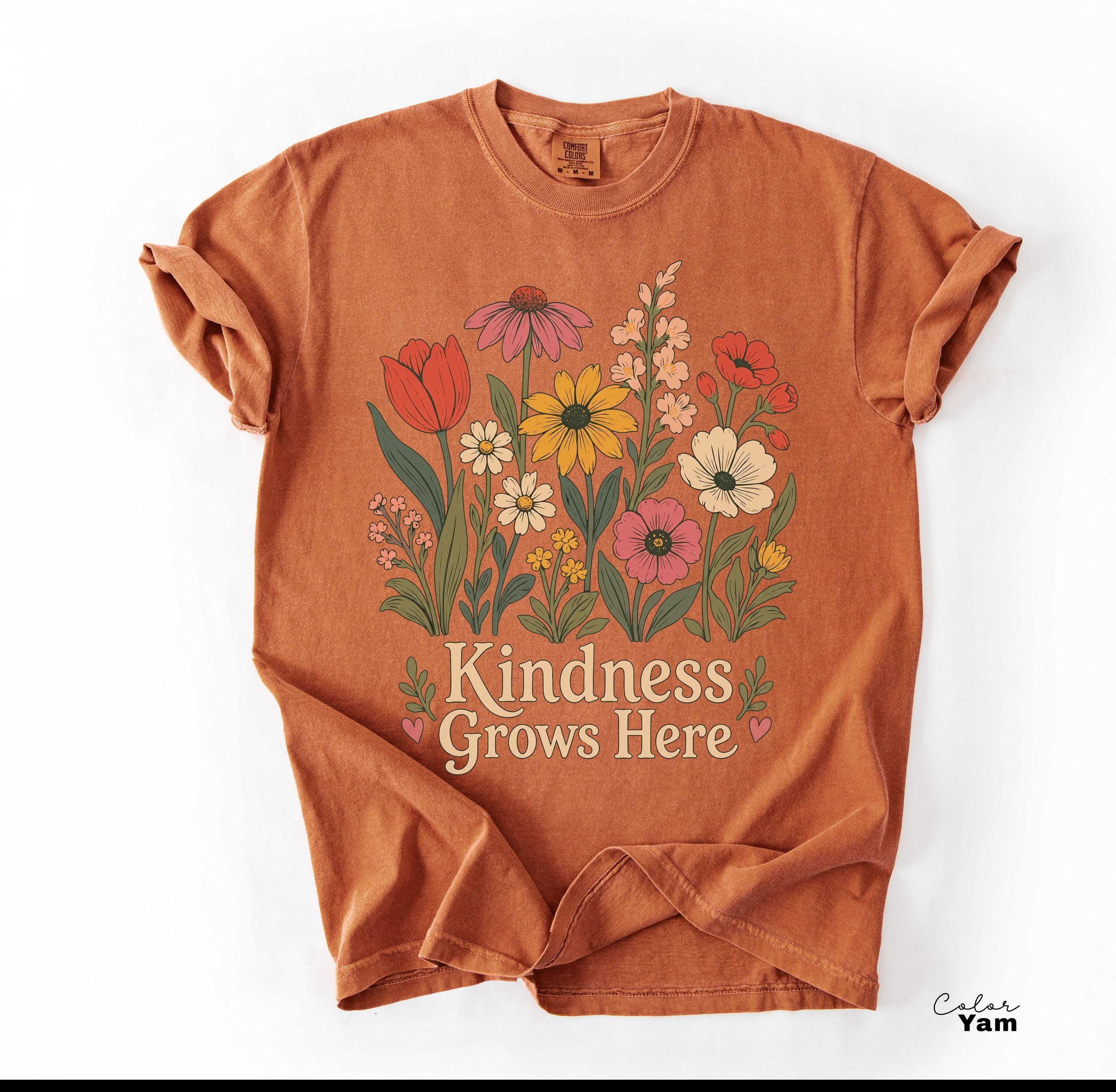 Teacher Shirt Motivational Saying, Kindness Grows Here Wildflower Floral Tee, Teacher Gift, Comfort Colors Sweatshirt