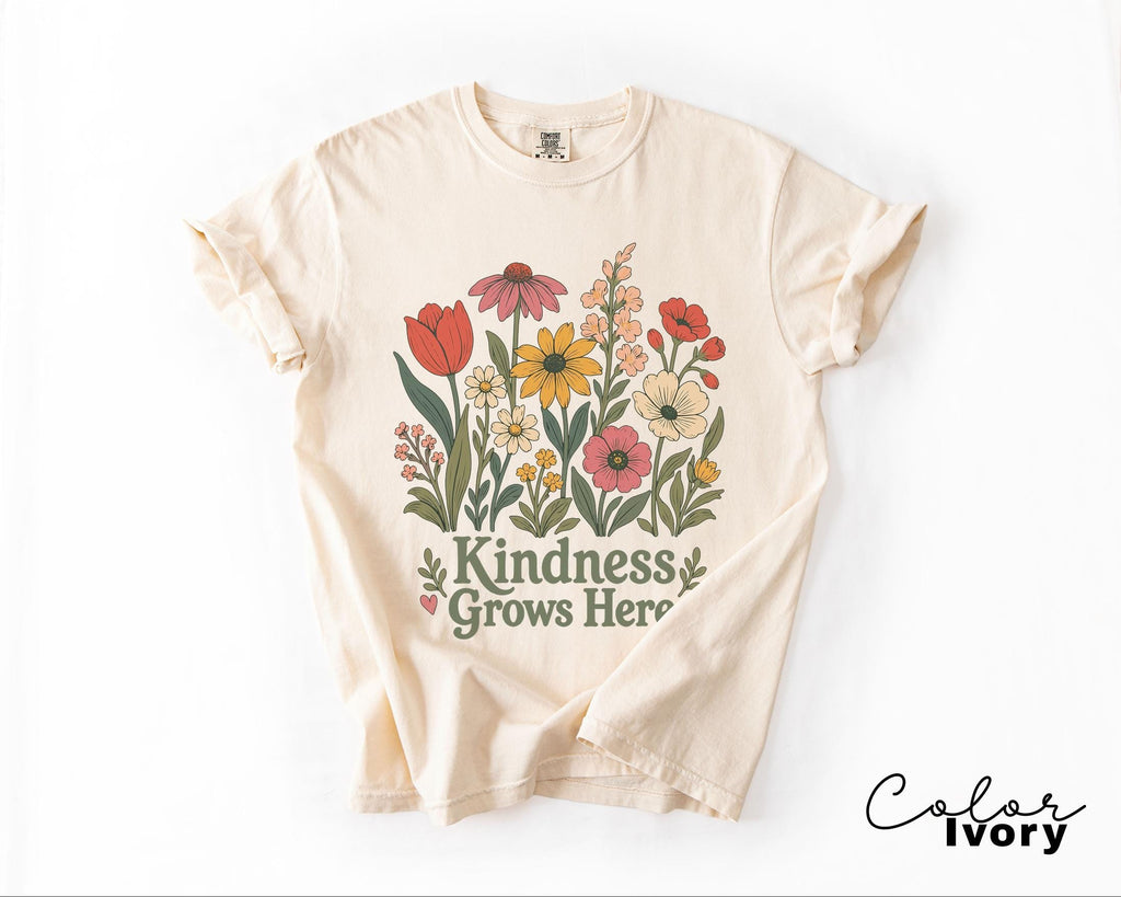 Teacher Shirt Motivational Saying, Kindness Grows Here Wildflower Floral Tee, Teacher Gift, Comfort Colors Sweatshirt
