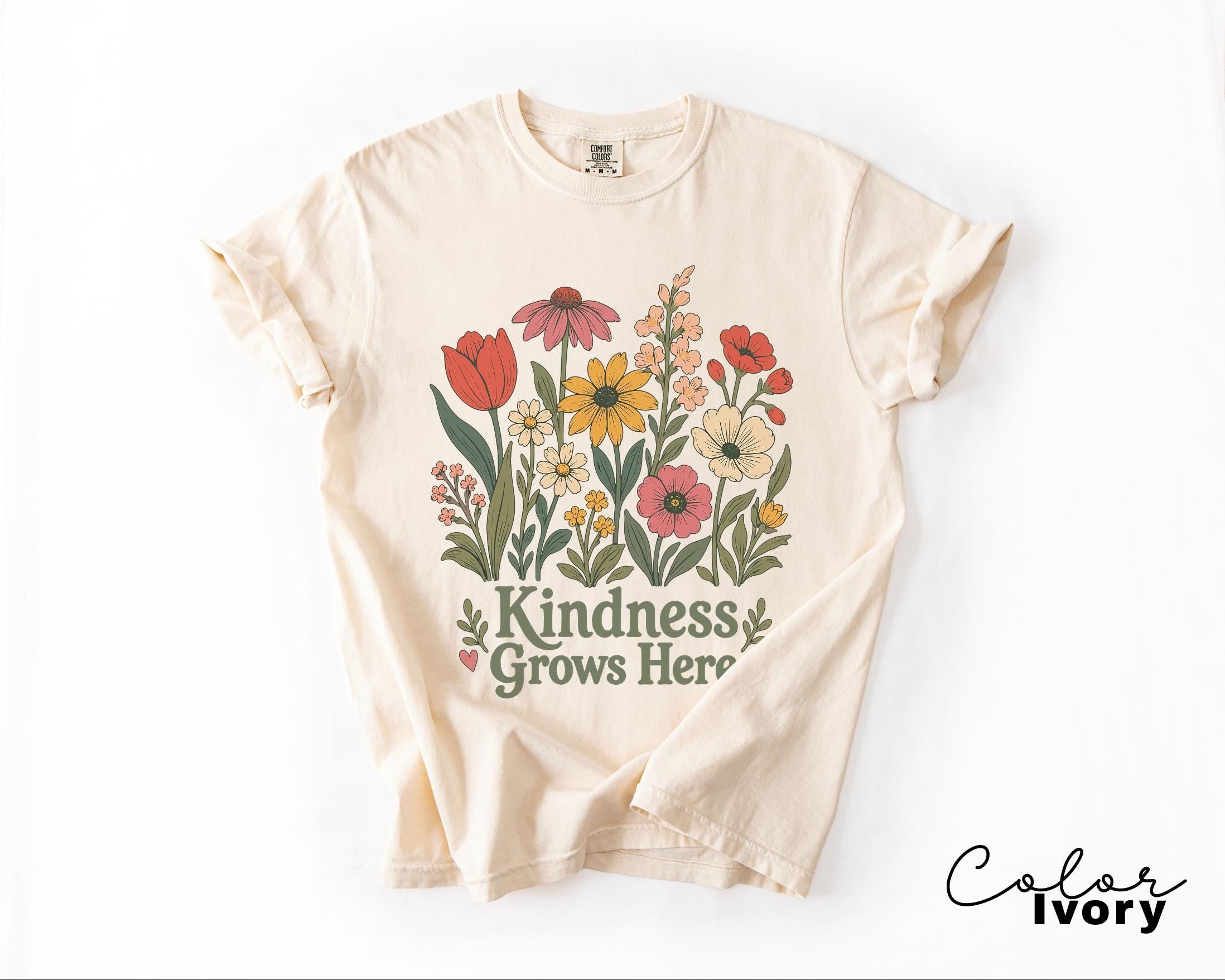 Teacher Shirt Motivational Saying, Kindness Grows Here Wildflower Floral Tee, Teacher Gift, Comfort Colors Sweatshirt