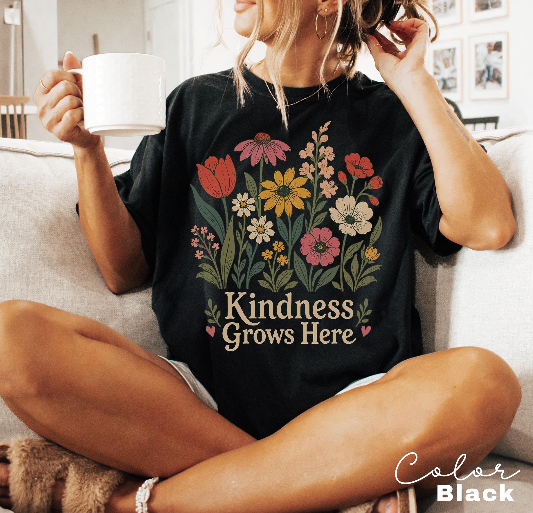 Teacher Shirt Motivational Saying, Kindness Grows Here Wildflower Floral Tee, Teacher Gift, Comfort Colors Sweatshirt