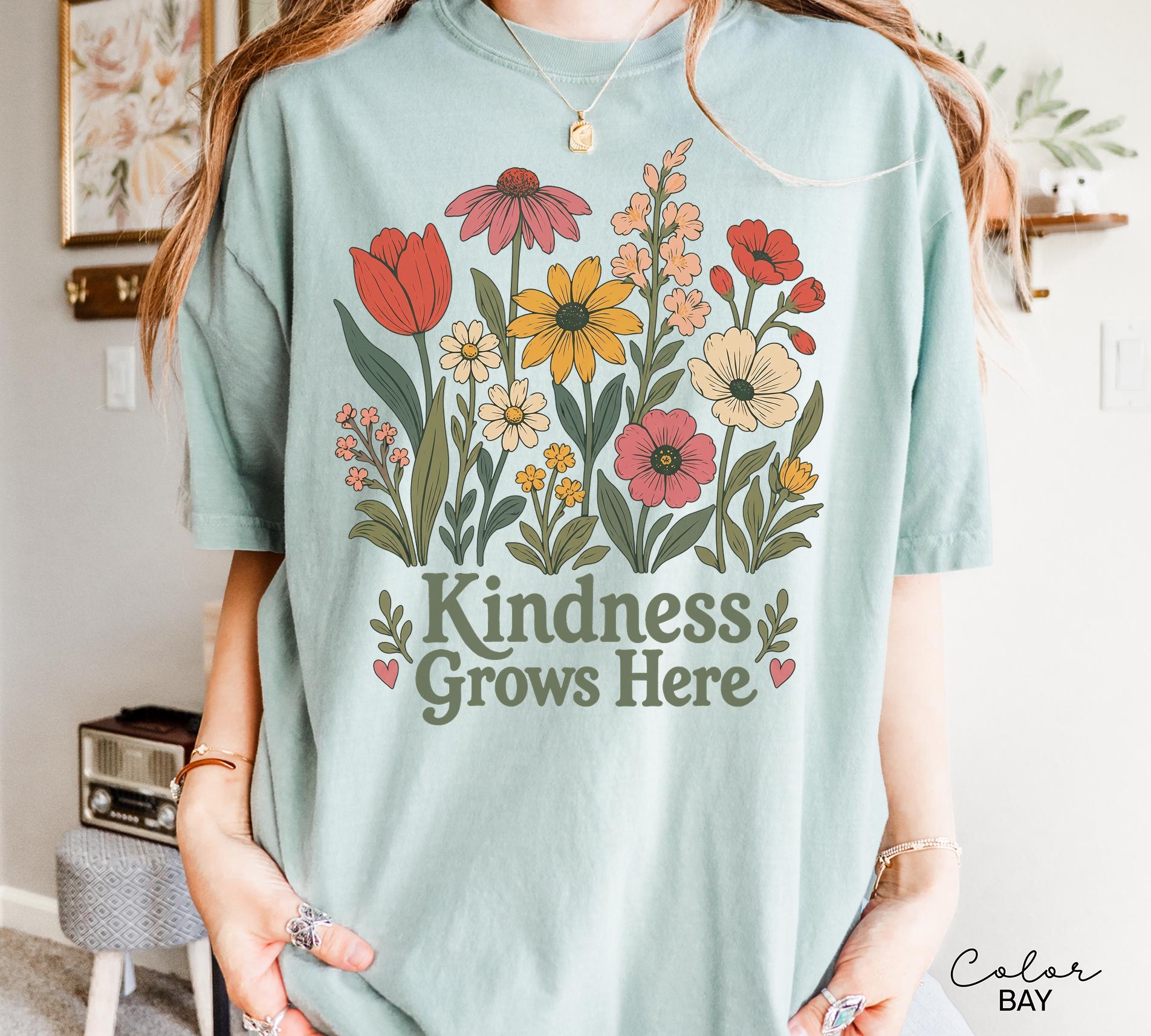 Teacher Shirt Motivational Saying, Kindness Grows Here Wildflower Floral Tee, Teacher Gift, Comfort Colors Sweatshirt