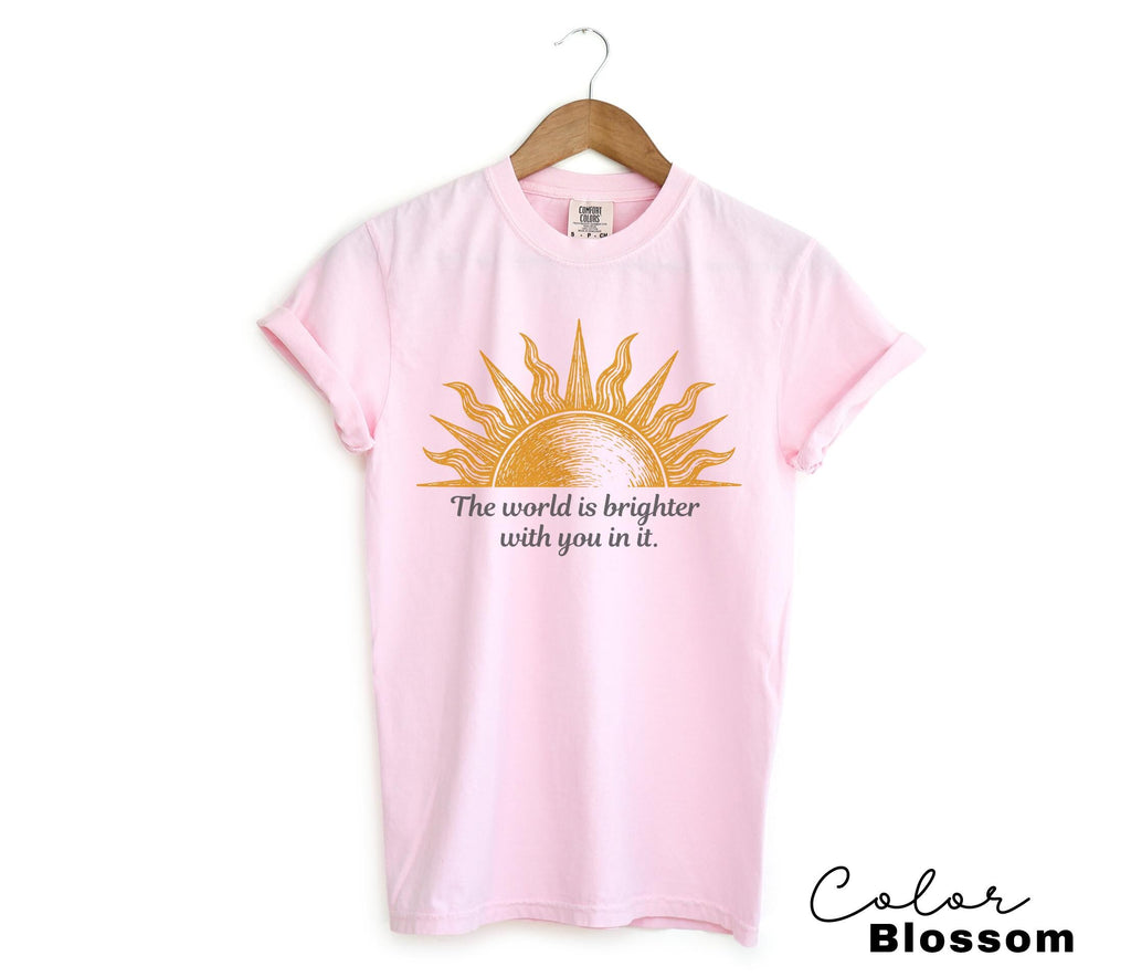 Teacher Shirt Mental Health Tee, Motivational Saying, The World Is Brighter With You In It, School Counselor, Comfort Colors