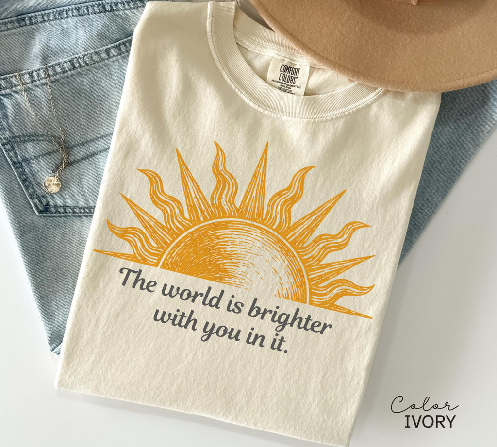 Teacher Shirt Mental Health Tee, Motivational Saying, The World Is Brighter With You In It, School Counselor, Comfort Colors