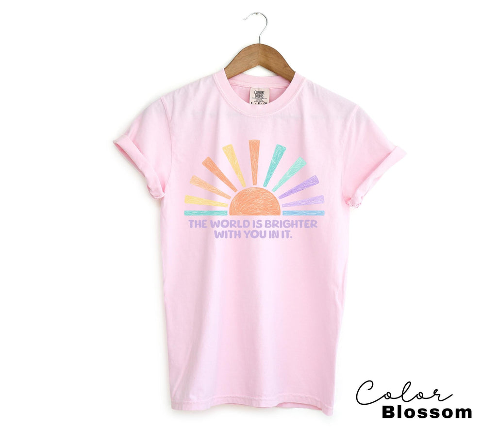 Teacher Shirt Mental Health Tee, Motivational Saying, The World Is Brighter With You In It, School Counselor, Comfort Colors