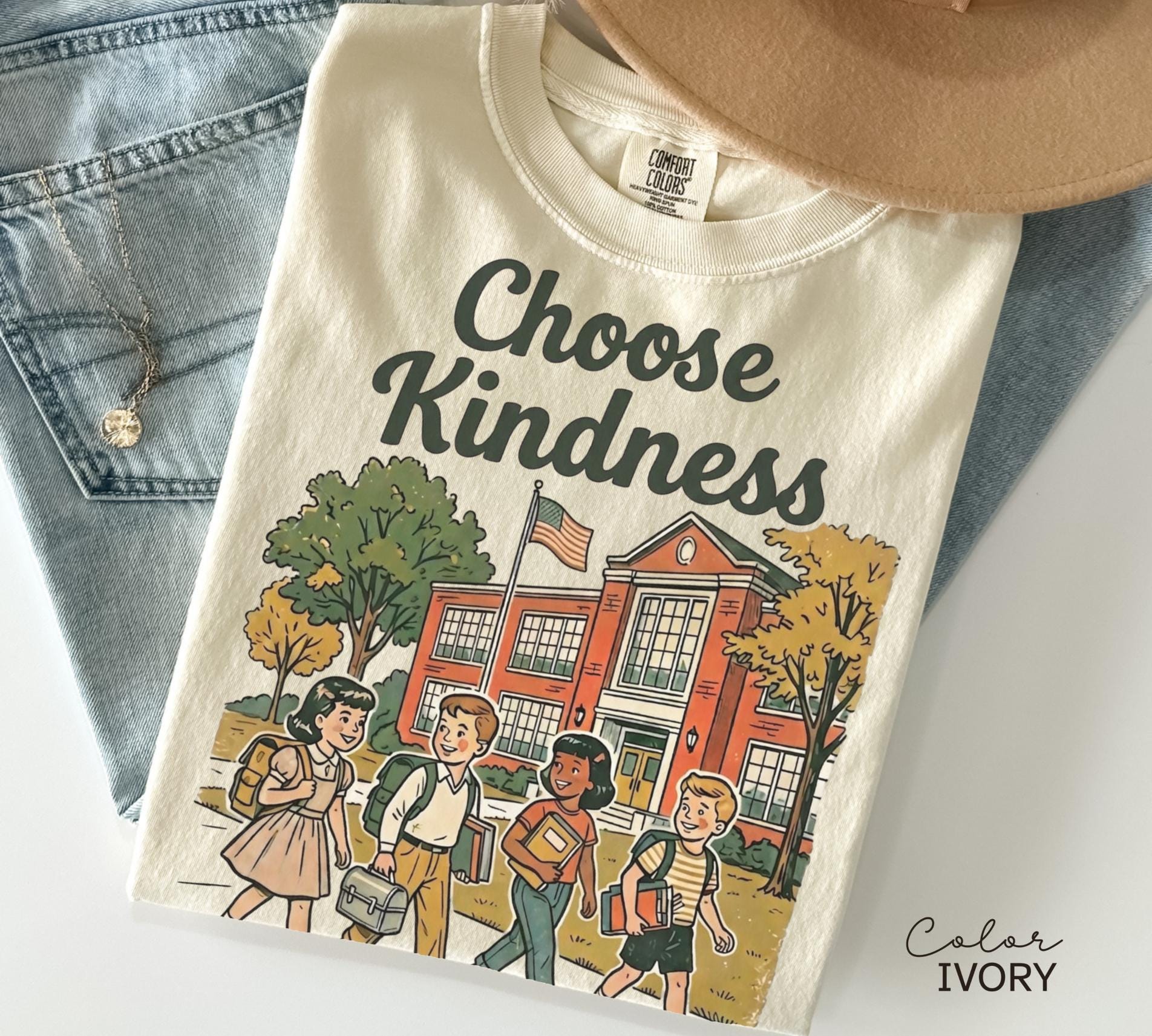 Teacher Shirt Choose Kindness Retro School Tee, Motivational Saying, Elementary Teacher, Comfort Colors