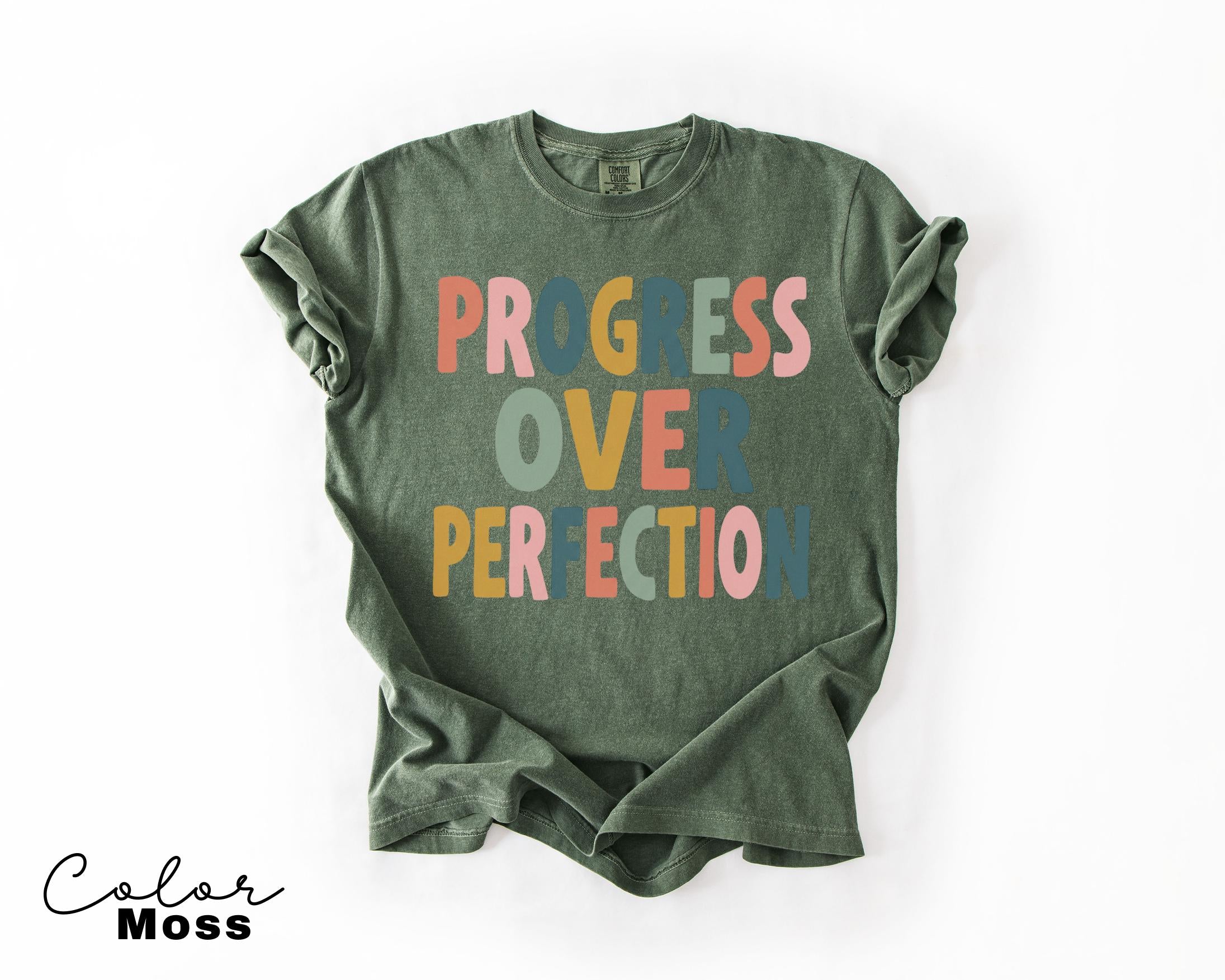 Teacher Shirt Motivational Saying, Progress Over Perfection Inspirational Tee, Mental Health Gift, Comfort Colors
