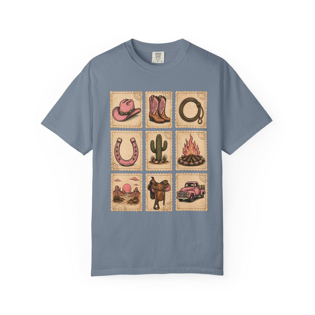 Pink Western Cowgirl Stamp Shirt, Cowgirl Boots Hat Horseshoe Cactus Tee, Southern Country Girl Gift, Comfort Colors