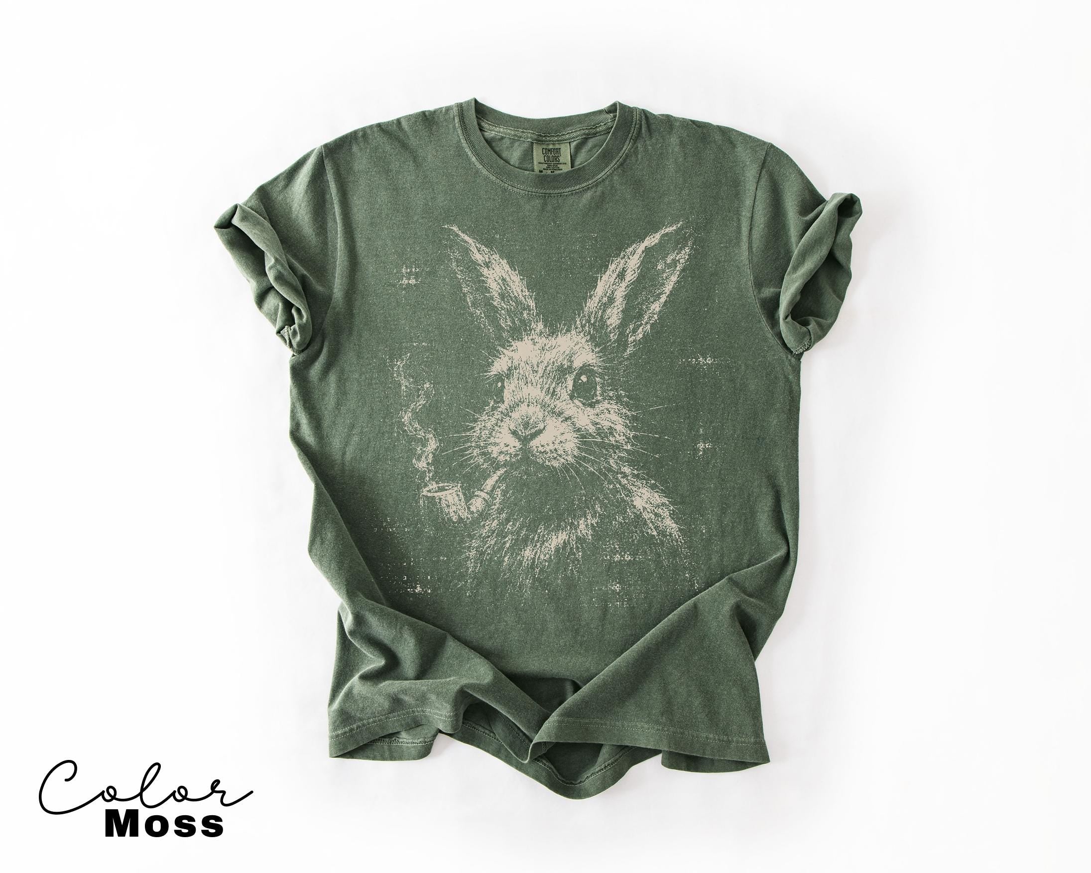 Vintage Rabbit Grunge Shirt, Funny Bunny Pipe Smoking Tee, Goblincore Dark Academia Gift, Comfort Colors Tee