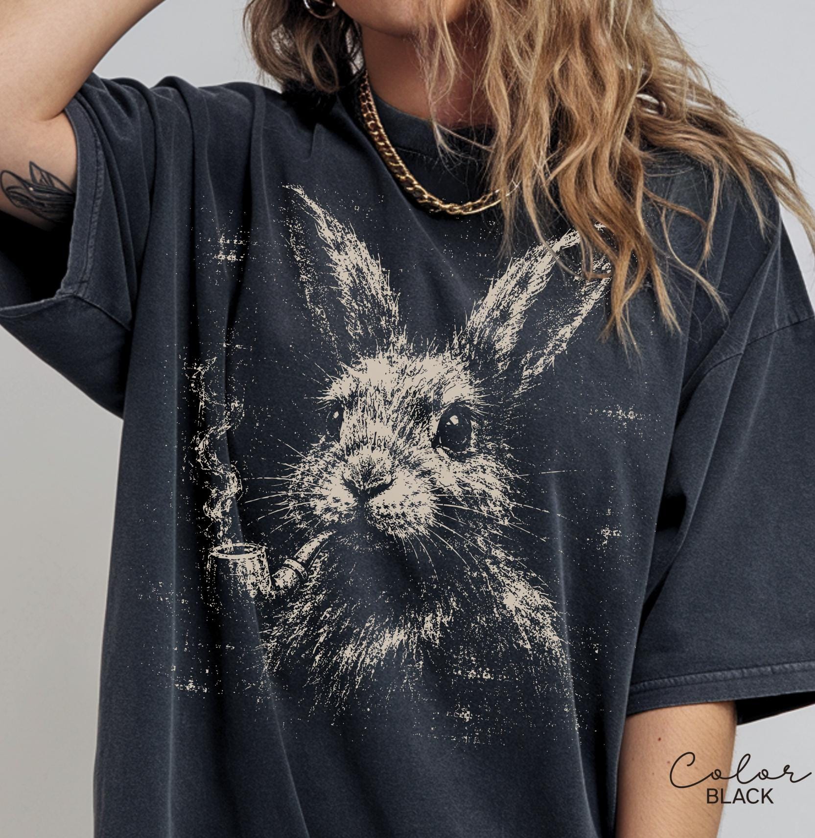 Vintage Rabbit Grunge Shirt, Funny Bunny Pipe Smoking Tee, Goblincore Dark Academia Gift, Comfort Colors Tee