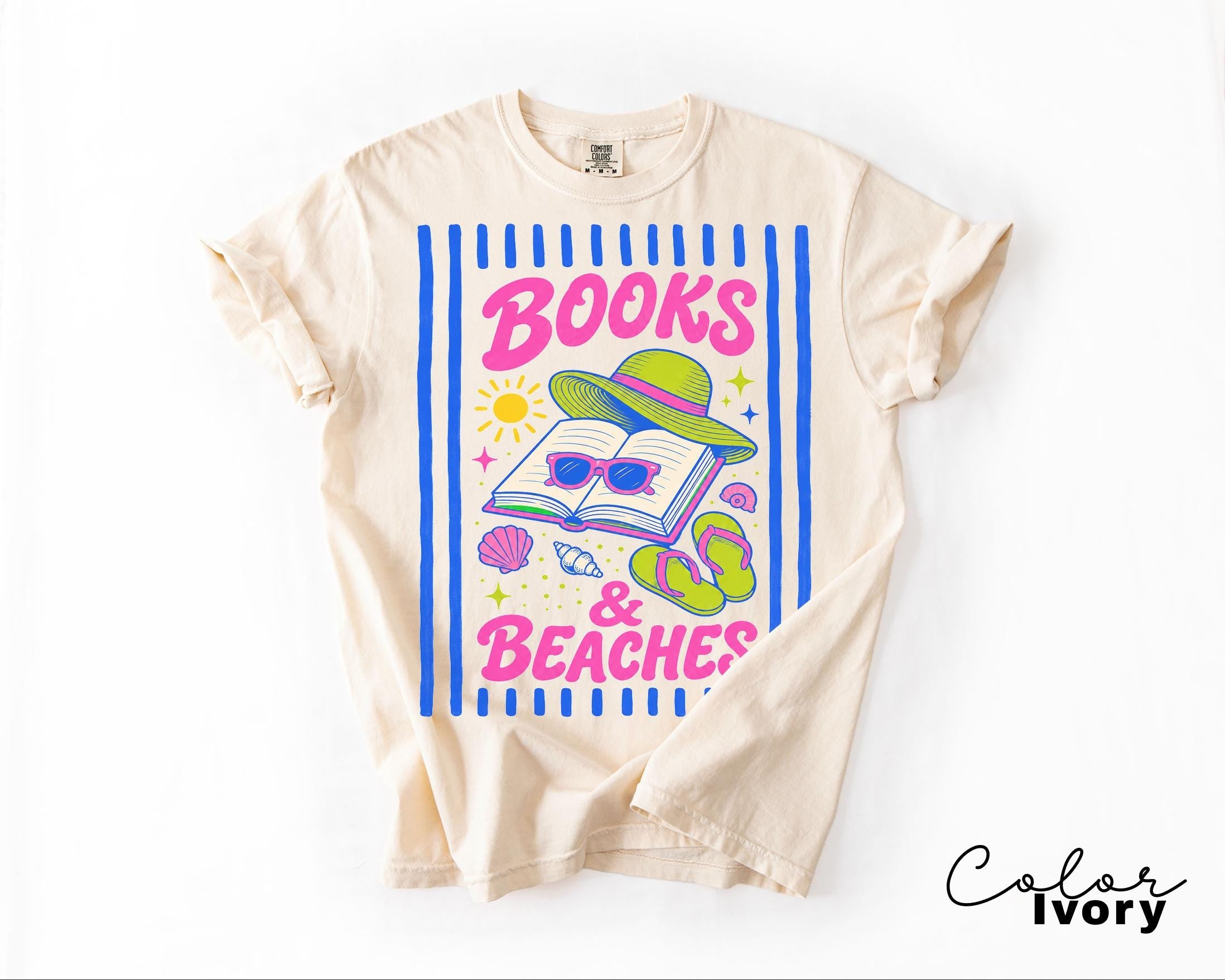 Books and Beaches Shirt, Comfort Colors Book Shirt, Gift for Book Lover, Book Lover Shirt, Reading Summer Tee, Bookworm Gift,