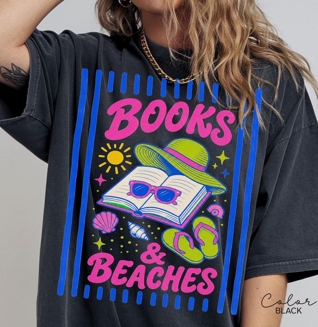 Books and Beaches Shirt, Comfort Colors Book Shirt, Gift for Book Lover, Book Lover Shirt, Reading Summer Tee, Bookworm Gift,