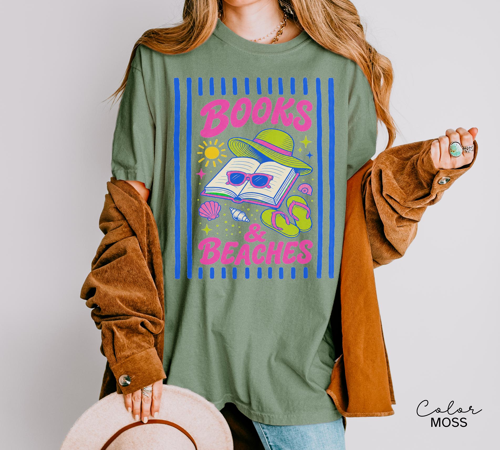 Books and Beaches Shirt, Comfort Colors Book Shirt, Gift for Book Lover, Book Lover Shirt, Reading Summer Tee, Bookworm Gift,