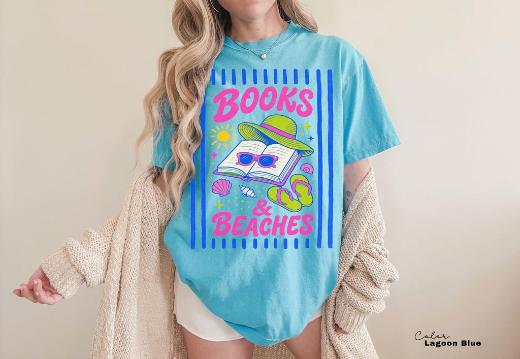 Books and Beaches Shirt, Comfort Colors Book Shirt, Gift for Book Lover, Book Lover Shirt, Reading Summer Tee, Bookworm Gift,