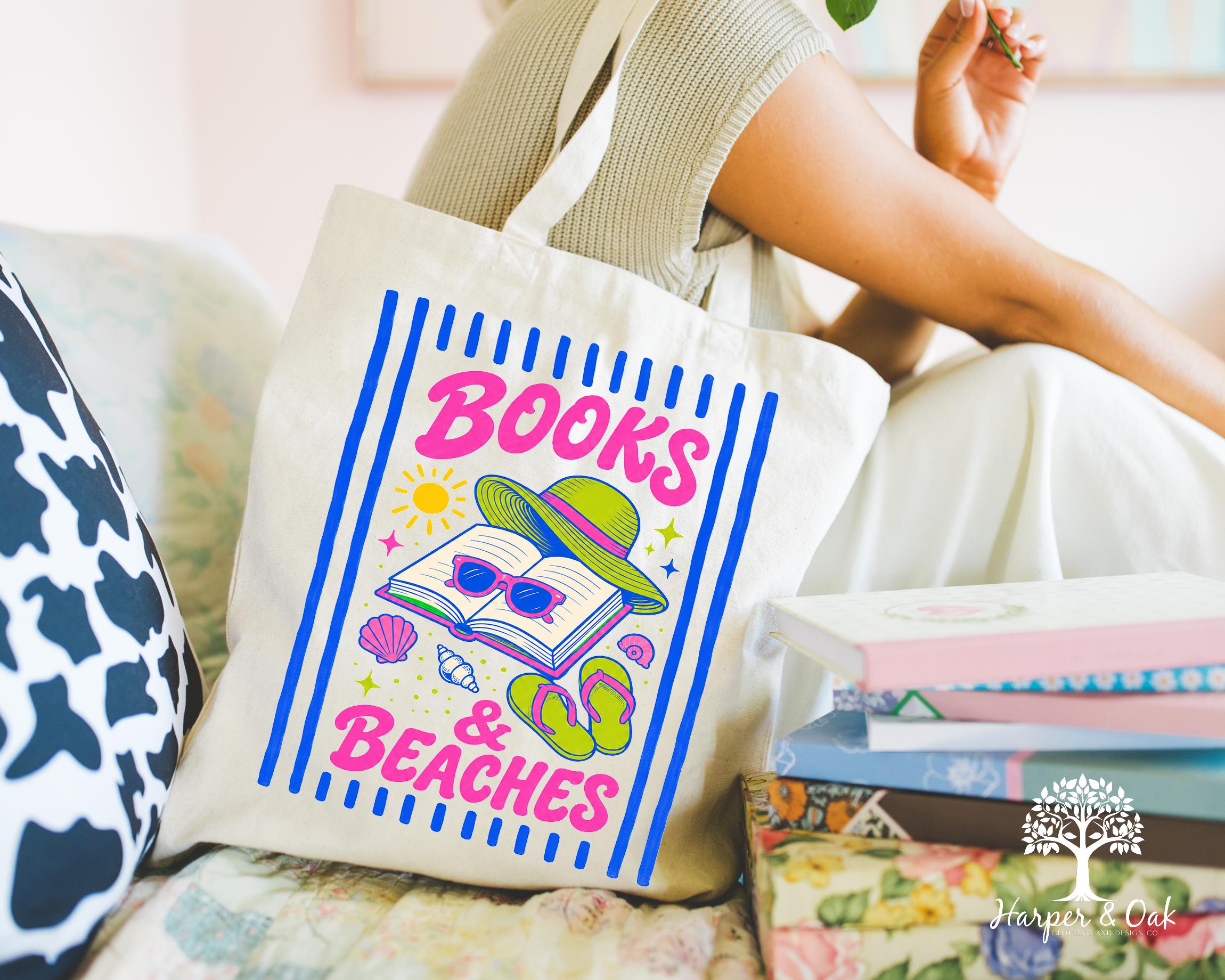 Books and Beaches Tote Bag, Beach Reader Gift, Summer Reading Book Lover Bag, Vacation Tote for Her