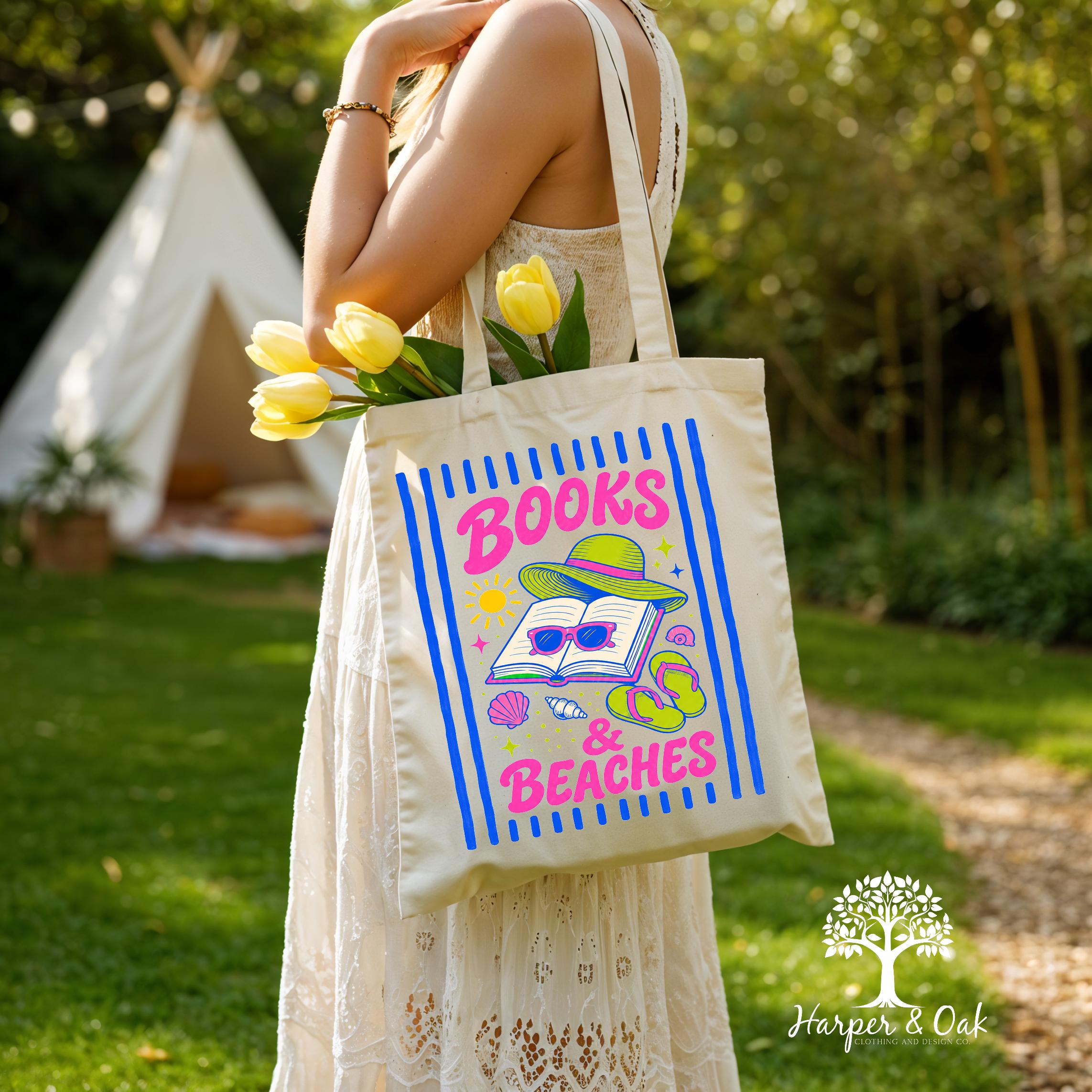 Books and Beaches Tote Bag, Beach Reader Gift, Summer Reading Book Lover Bag, Vacation Tote for Her