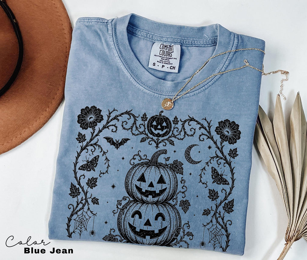 Gothic Pumpkin Halloween Shirt, Jack O Lantern Flower Tee, Dark Floral Halloween