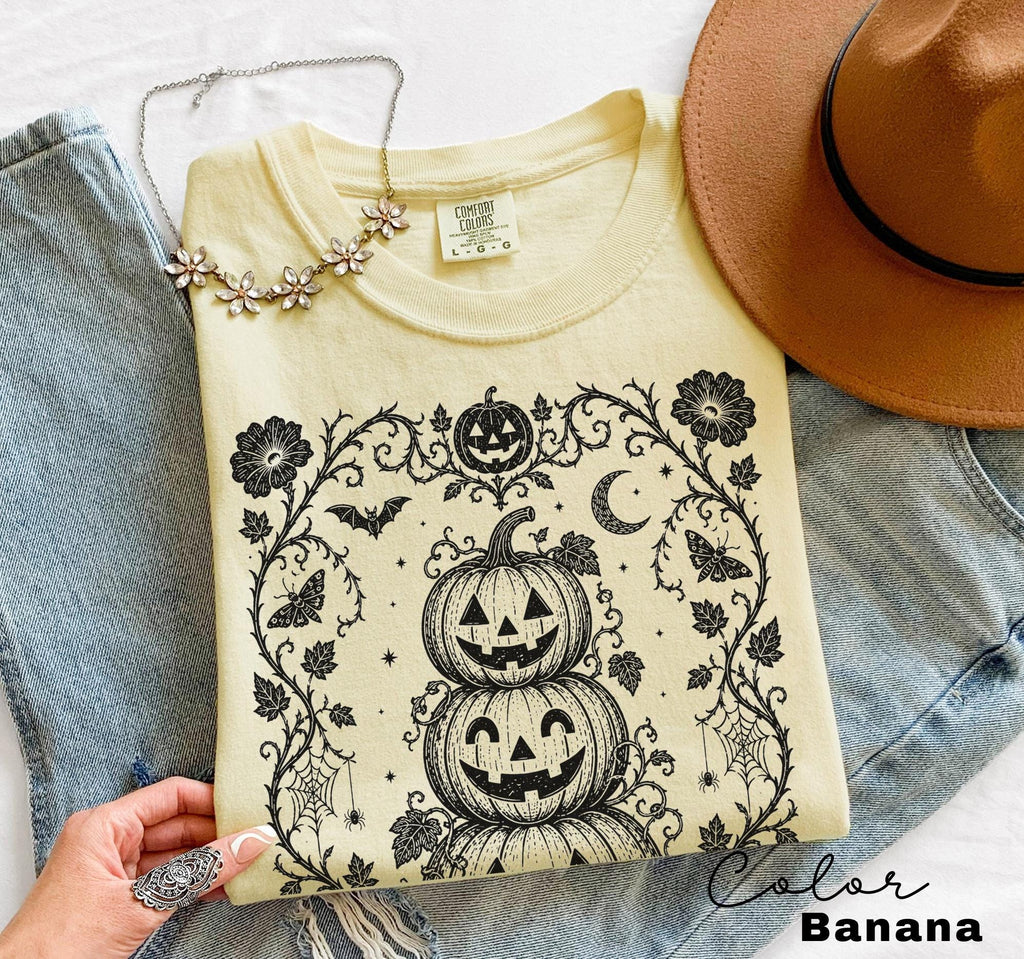 Gothic Pumpkin Halloween Shirt, Jack O Lantern Flower Tee, Dark Floral Halloween